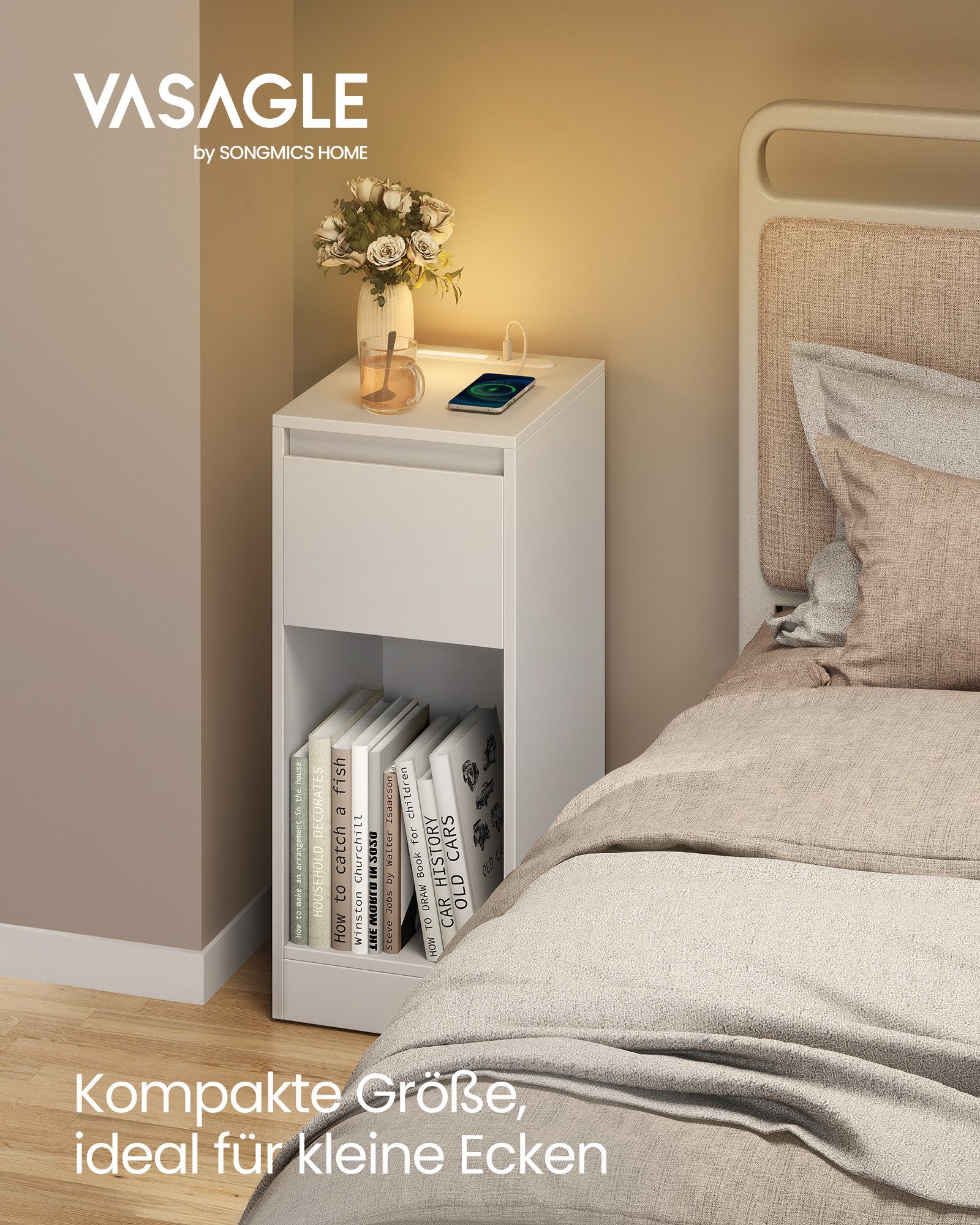 VASAGLE Nachttisch (1-St), schmal Beistelltisch, Nachtschrank mit LED-Beleu günstig online kaufen