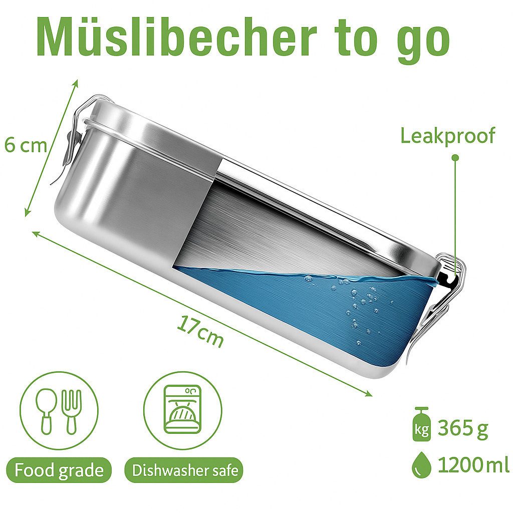 Little Lorien Lunchbox Brotdose Edelstahl 1200ml, 2 Fächer, Besteck, Trennwand & Servietten, Edelstahl, (5-tlg., 1 Brotdose, 1 Trenner, 1 Campingbesteck, 10 Papierservietten, 1 Sauce-Dose), Wiederverwendbar,auslaufsicher,Campingbesteck,Edelstahl,leicht,rubust