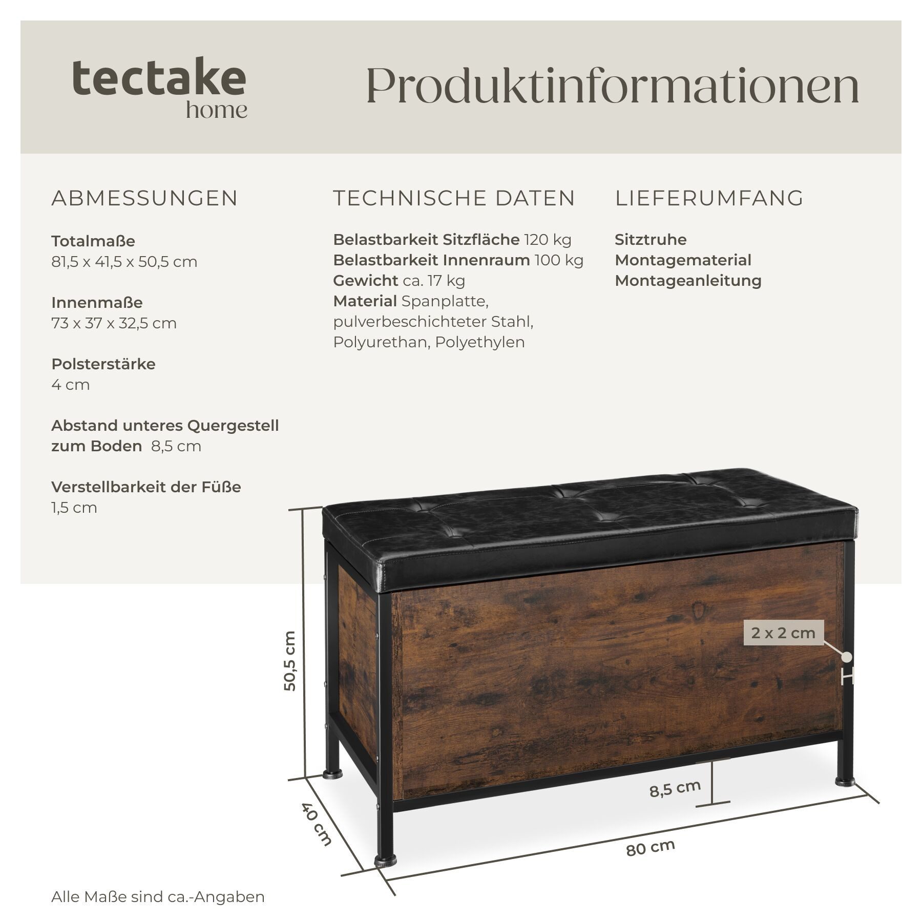 tectake Sitzhocker Sitztruhe, Industrial Style