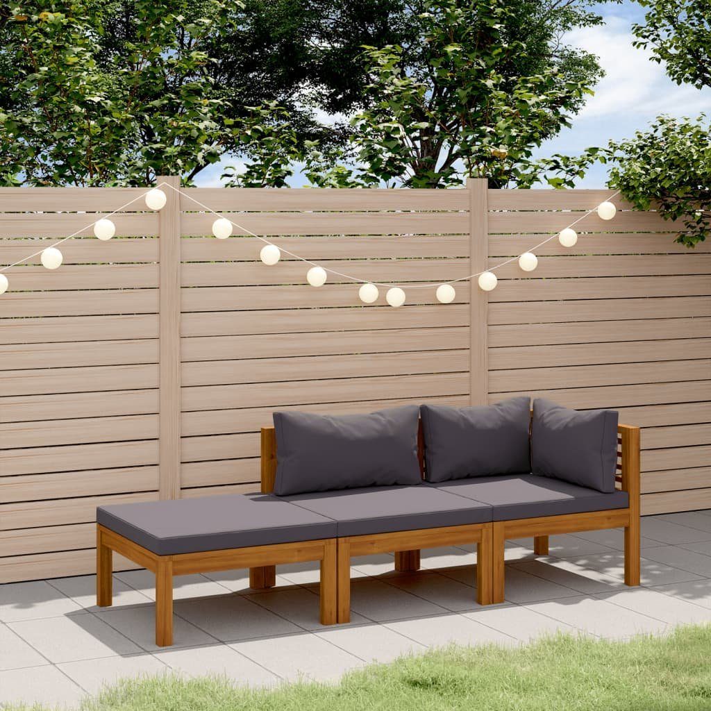 vidaXL Gartenlounge-Set 3-tlg. Garten-Lounge-Set mit Auflagen Massivholz, (1-tlg)