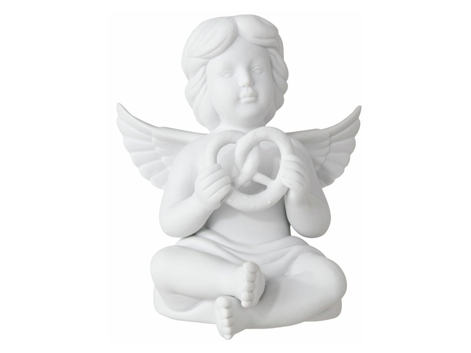 Rosenthal Dekofigur Engel groß Weiss matt Engel mit Brezel 15cm