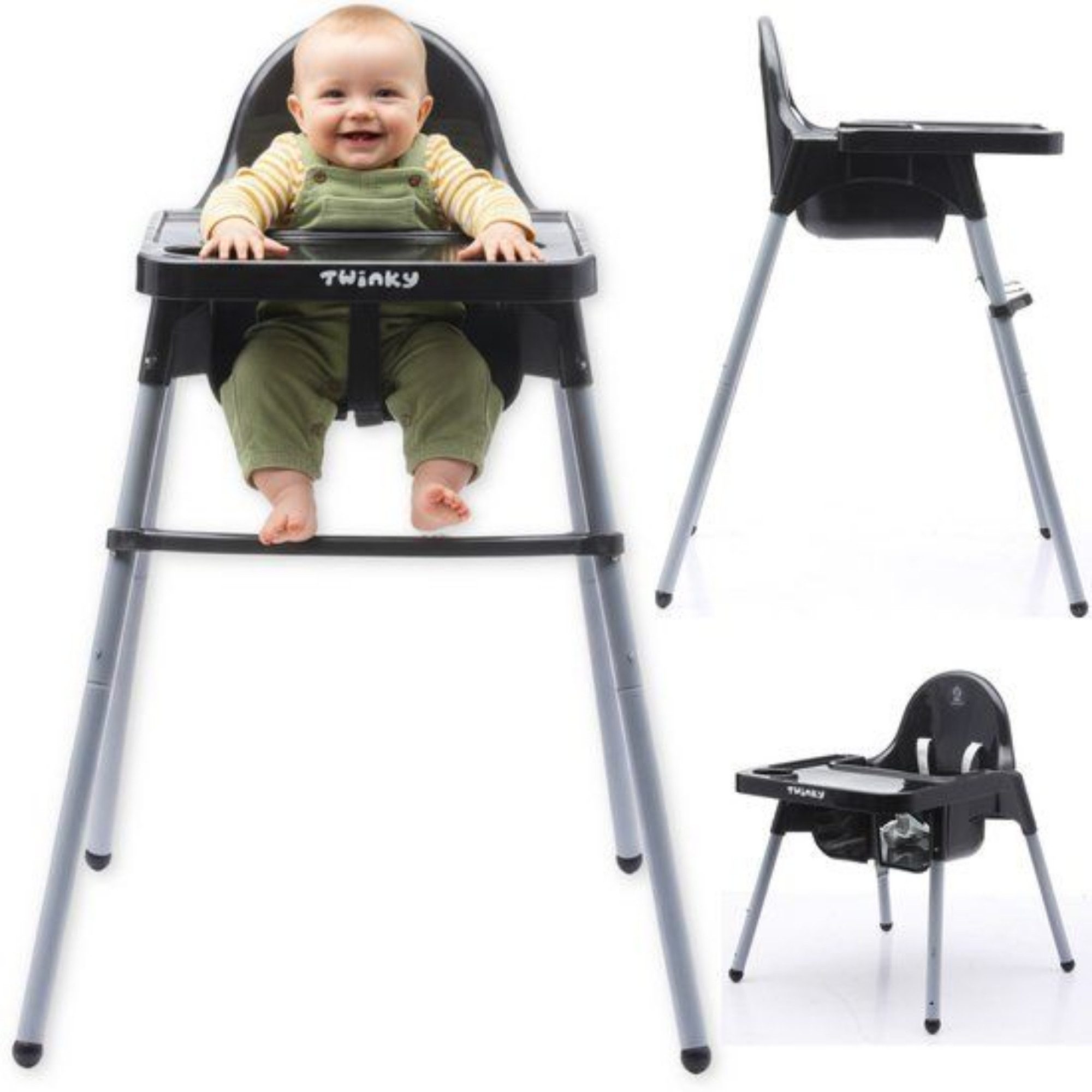 TWINKY Kinderstuhl Baby Hochstuhl, Höhenverstellbar, Kinder-Esstuhl​ (Set), Spielset mit Ledersitzkissen und Rädern
