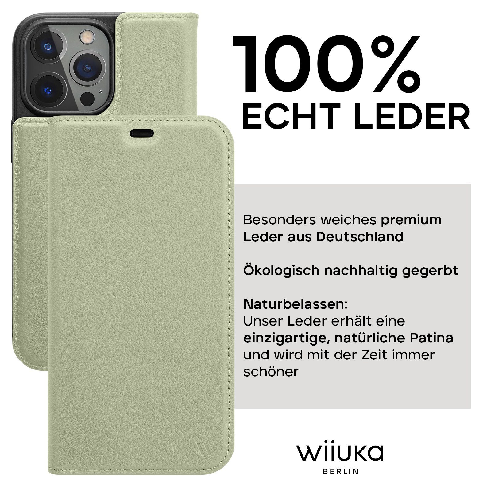 wiiuka Handyhülle suiit MACARON Hülle für iPhone 14 Pro Max, Klapphülle Handgefertigt - Deutsches Leder, Premium Case