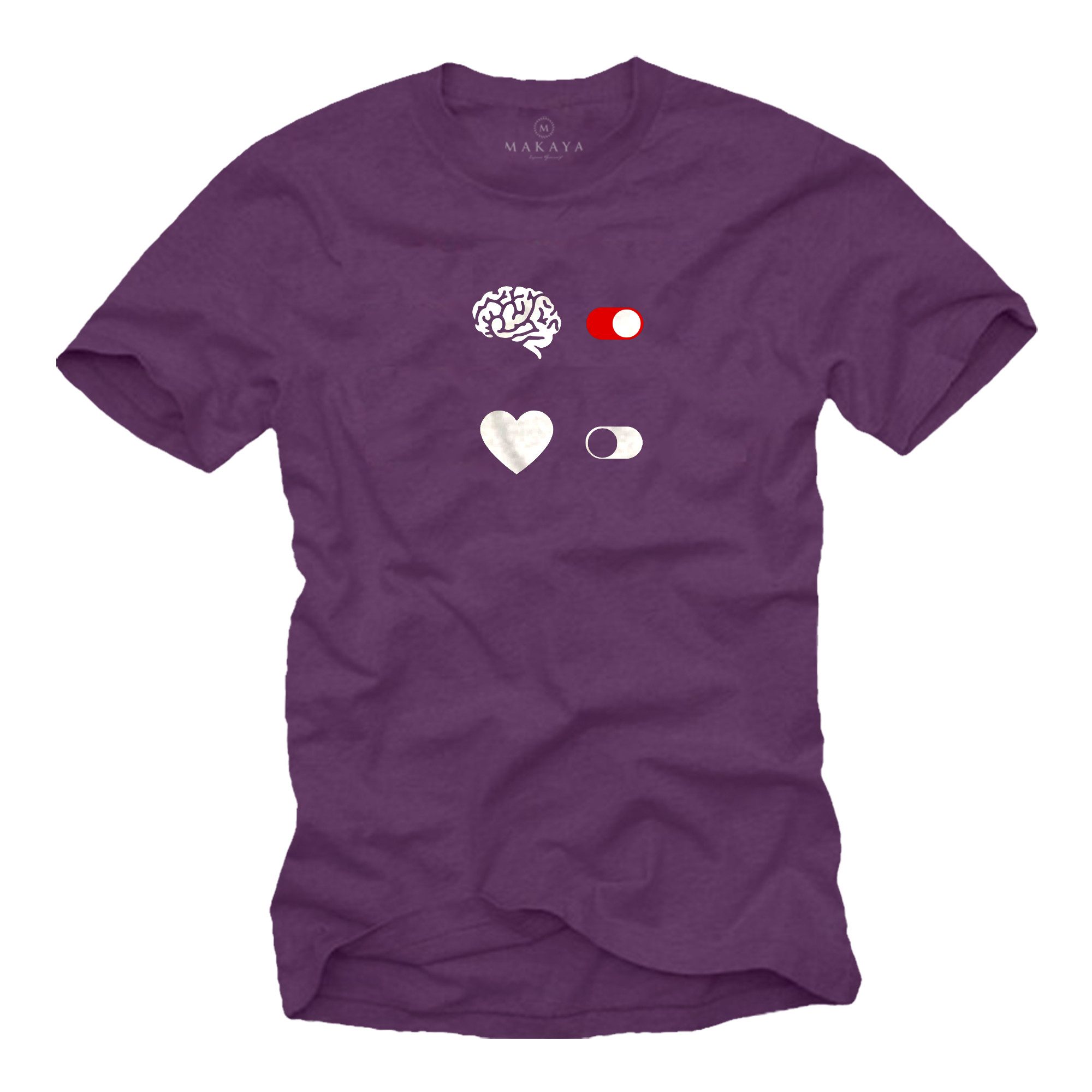 MAKAYA T-Shirt Lustiges Printshirt für Männer – Brain On Heart Off Motiv (Schwarz, Blau, Grün, Grau, Lila, S, M, L, XL, XXL, XXXL, XXXXL, XXXXXL) Baumwolle
