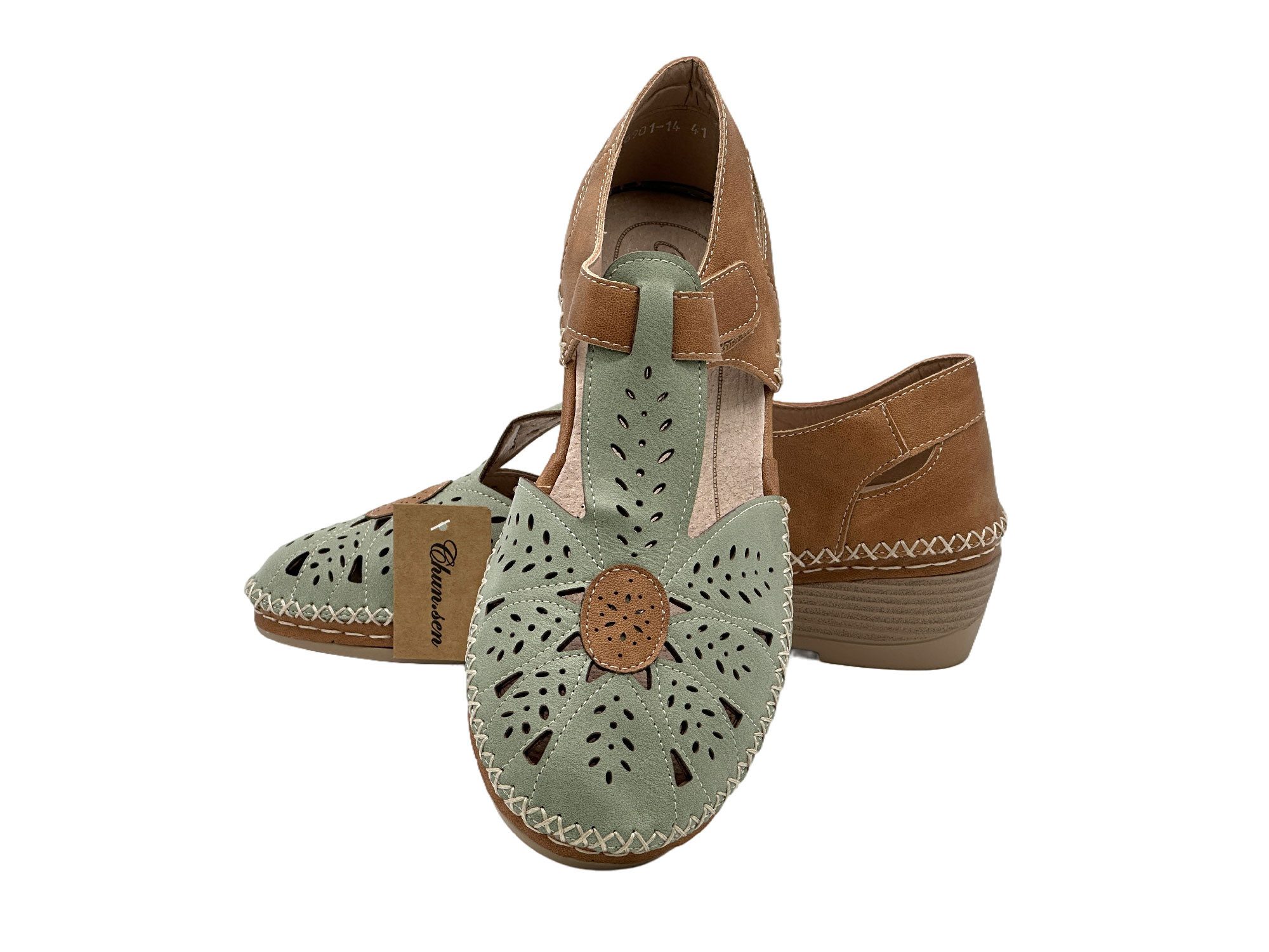 Nowaland Damen Komfort Sandalen mit Klettverschluss und Keilabsatz Sandale Atmungsaktiv, weich gepolstert, flexible Laufsohle