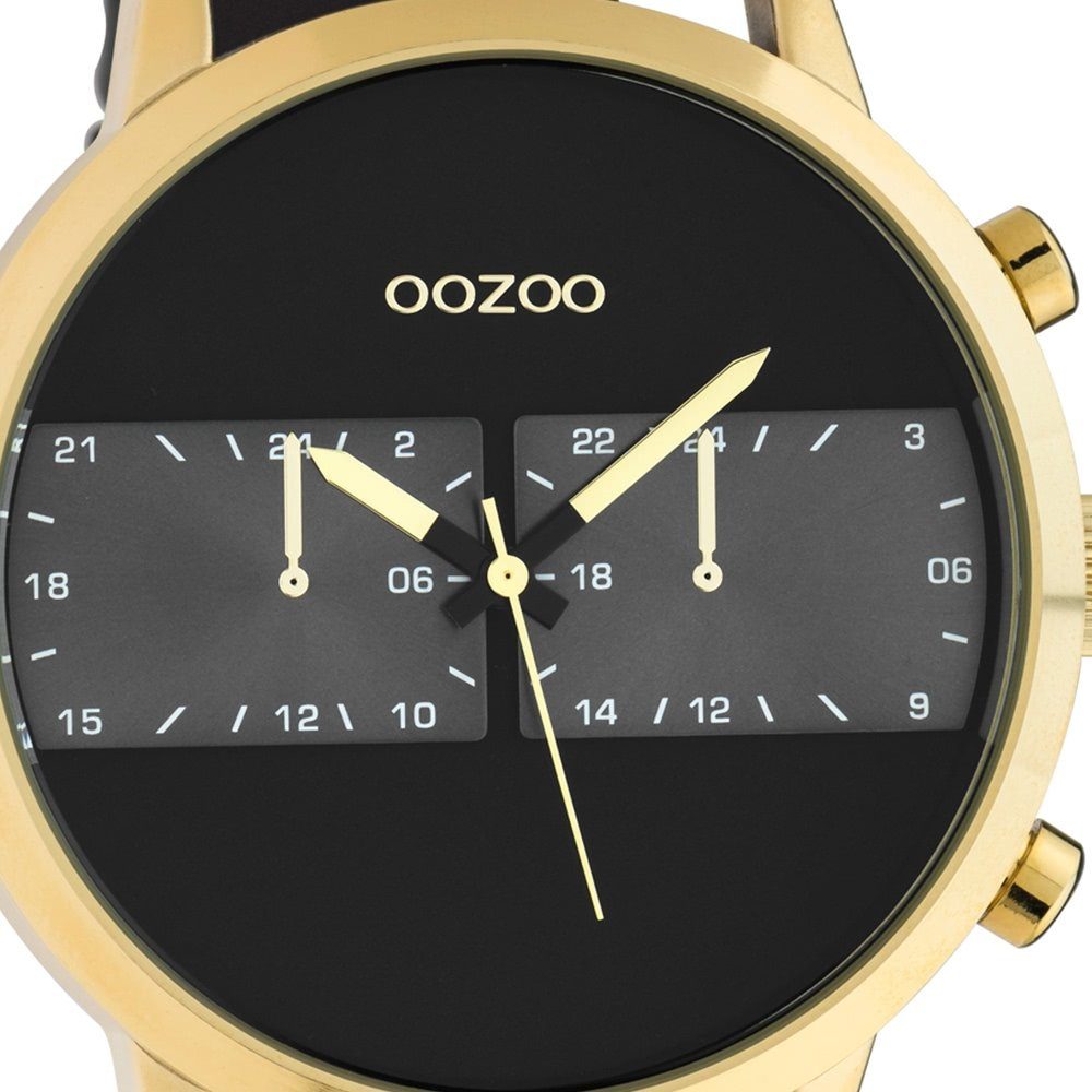 50mm) Herrenuhr OOZOO rund, Quarzuhr Fashion-Style Analog, schwarz (ca. groß extra Herren Armbanduhr Lederarmband, Oozoo