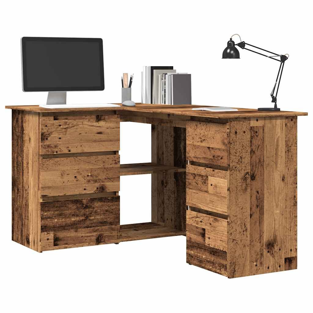 furnicato Schreibtisch Eckschreibtisch 145 x 100 x 76 cm Altholz (1-St), Computertisch mit 4 Schubladen und 2 Türen für dein Büro