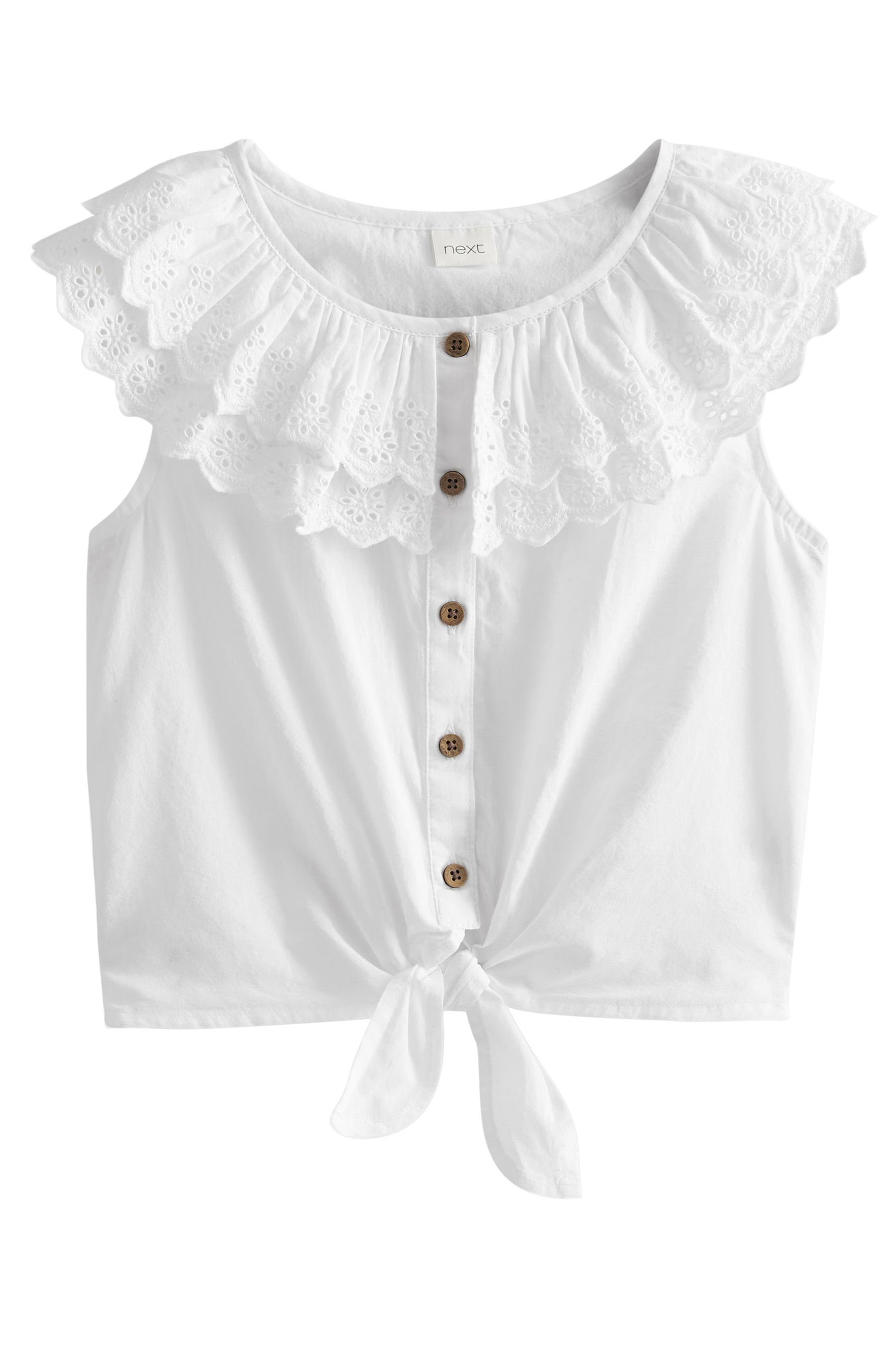 Next Blusentop Bluse zum Binden mit Rüschenkragen (1-tlg) White