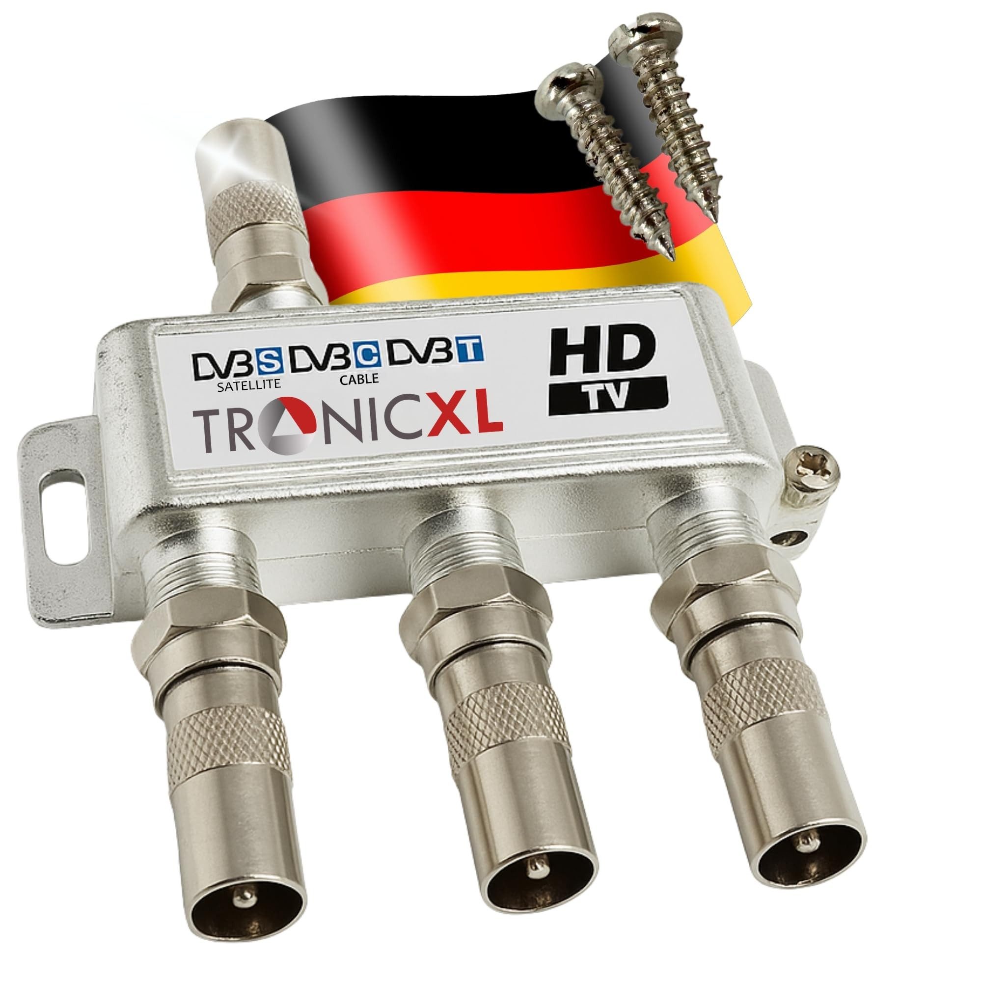 TronicXL SAT-Verteiler 3fach Verteiler Sat TV Kabel Antennenverteiler Kabelfernsehen Splitter, Eingang: F-Kupplung, Ausgang: F-Kupplungen