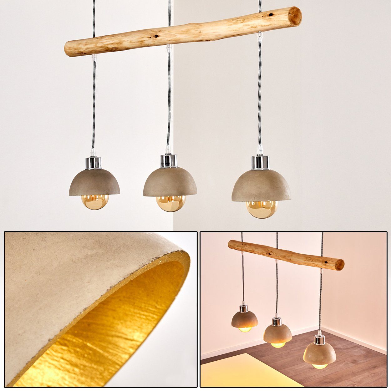 hofstein Pendelleuchte »Oliero« moderne Hängelampe aus Beton/Holz in Beton/ günstig online kaufen