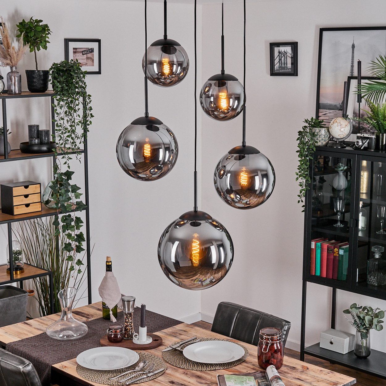 hofstein Hängeleuchte Hängelampe aus Metall/Glas in Schwarz/Rauchfarben, oh günstig online kaufen