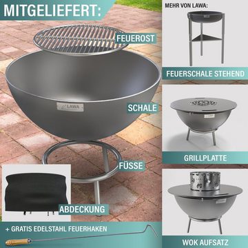 LAWA Living and Lifestyle Feuerstelle Garten 304 / V2A Edelstahl Terrassenfeuer 70cm Feuerschale Kugel Grill, (Set, Standfuß, Abdeckung, Feuerrost, Feuerhaken), Feuerkugel