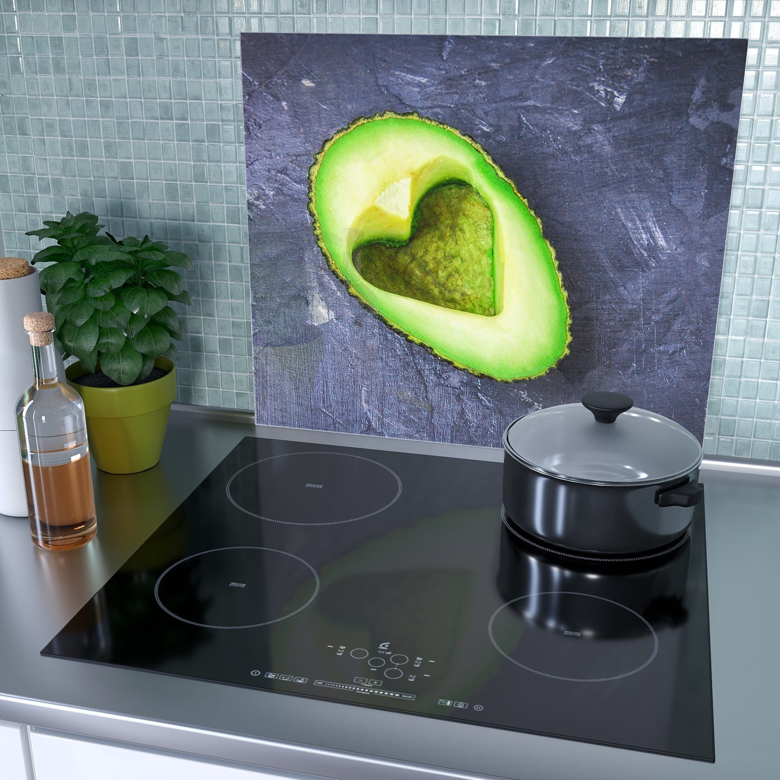 Herdabdeckplatte Spritzschutz (1 tlg) aus Avocado, Glas Glas, in Herd-Abdeckplatte Primedeco Herz