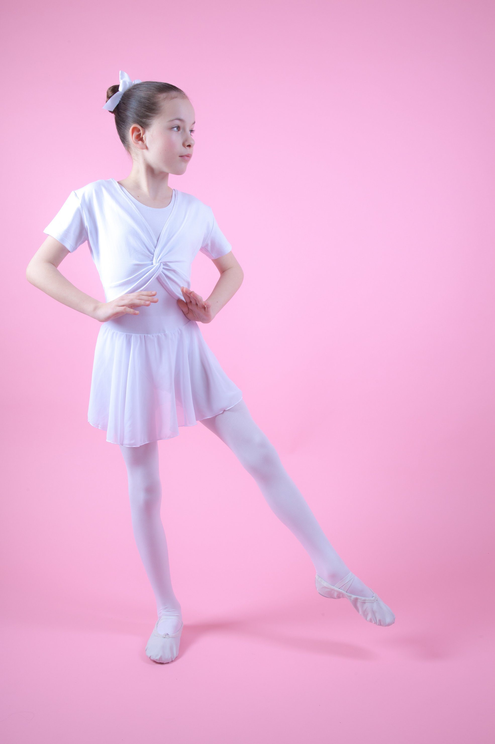 tanzmuster Crop-Top Kurzarm Ballett Top für Mädchen Baumwolle Madita aus wunderbar weiß weicher