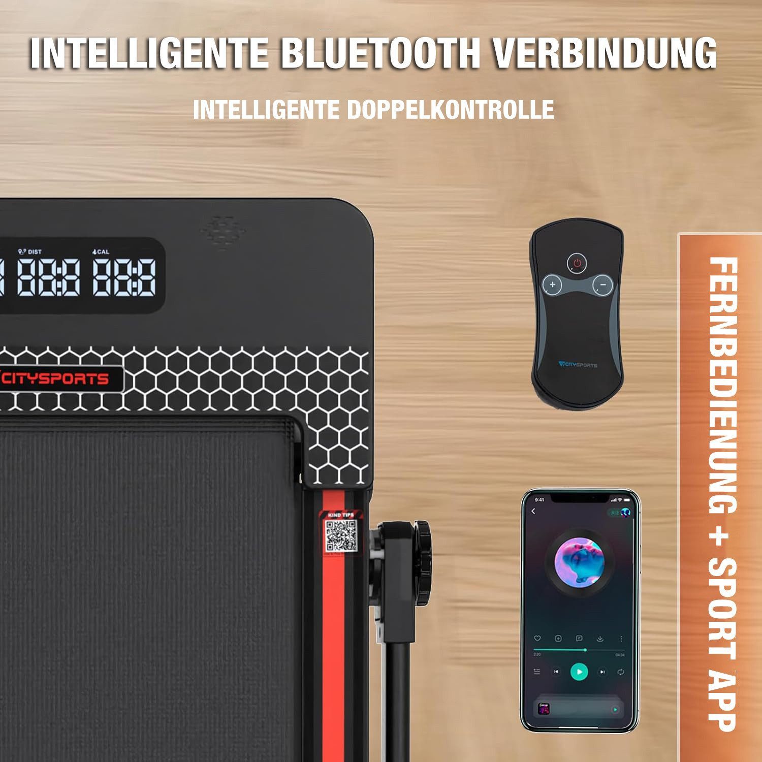 CITYSPORTS Laufband WP3S Klappbares Laufband für Zuhause 1400W Walking/Jogging Pad (Tool kits,Schmiermittel), 1-12km/h Max.Tragfähigkeit 120 kg, Bluetooth APP-Funktion