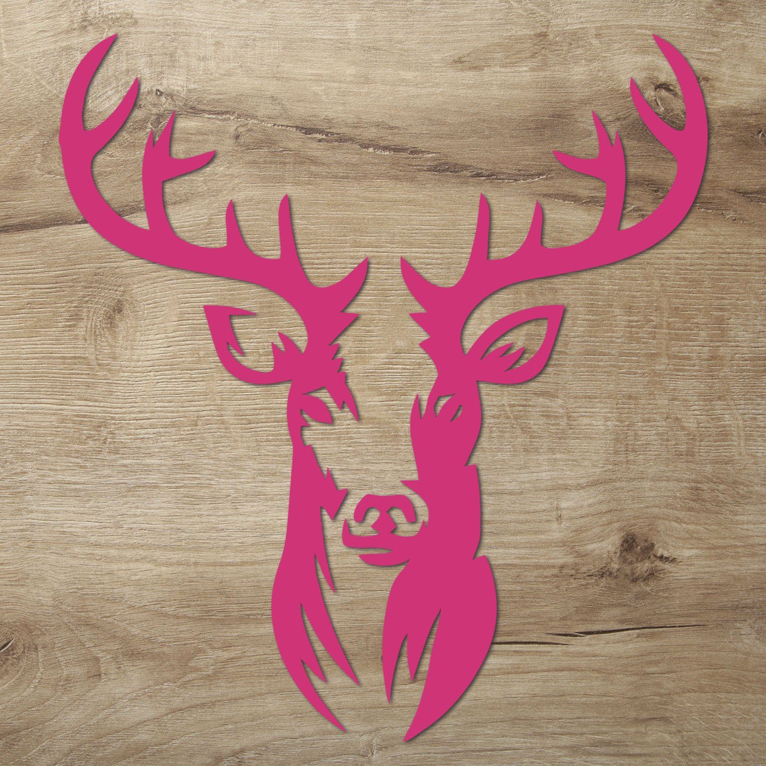 Namofactur Wanddekoobjekt XXL Hirsch Kopf Motiv, Holz Deko (2-teilig), Wandtattoo Hirschkopf aus Holz in verschieden Farben erhältlich Pink