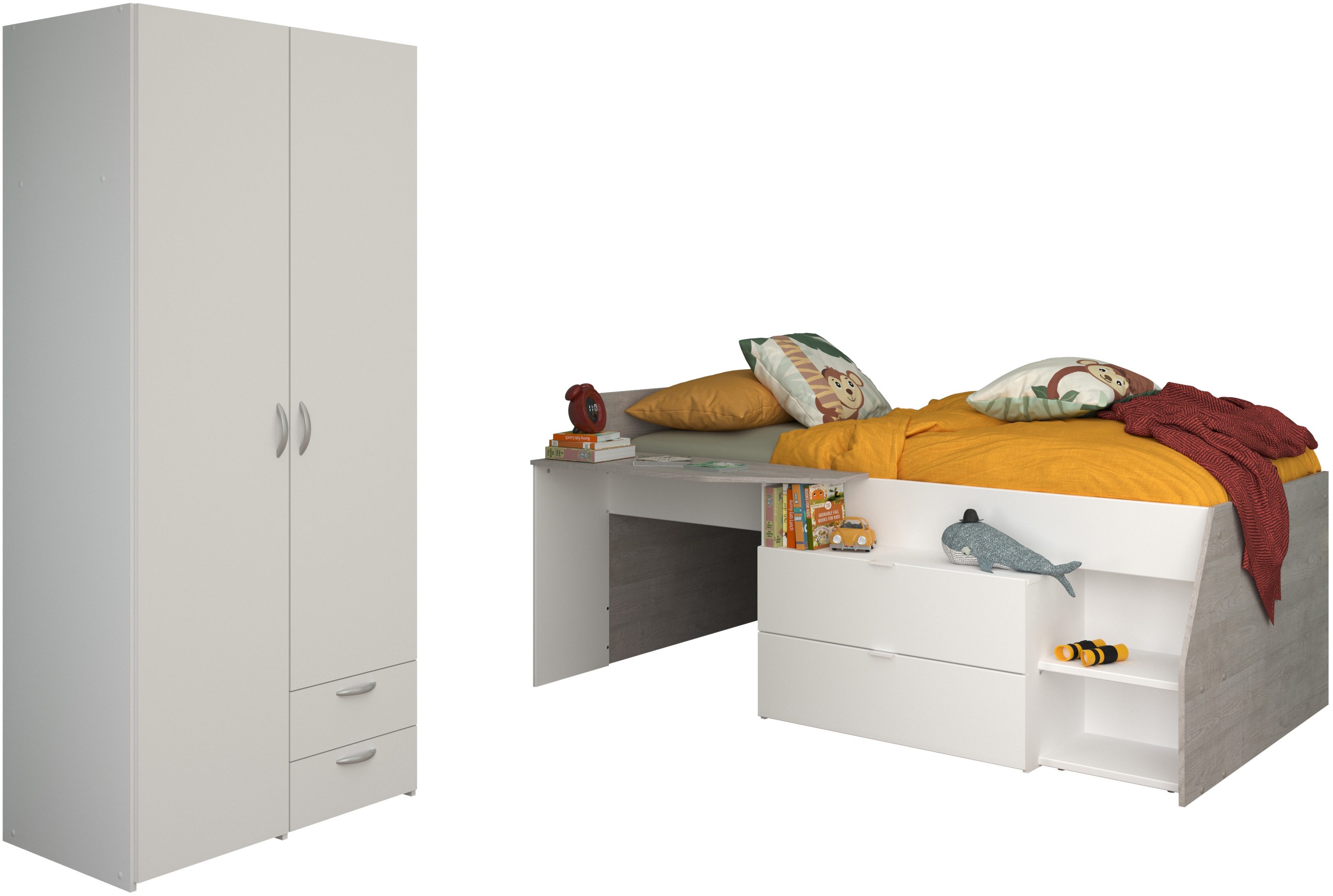 Parisot Jugendzimmer-Set Parisot Milky 14, (2-tlg., Bestehend aus halbhohem Hochbett und 2-trg. Kleiderschrank)