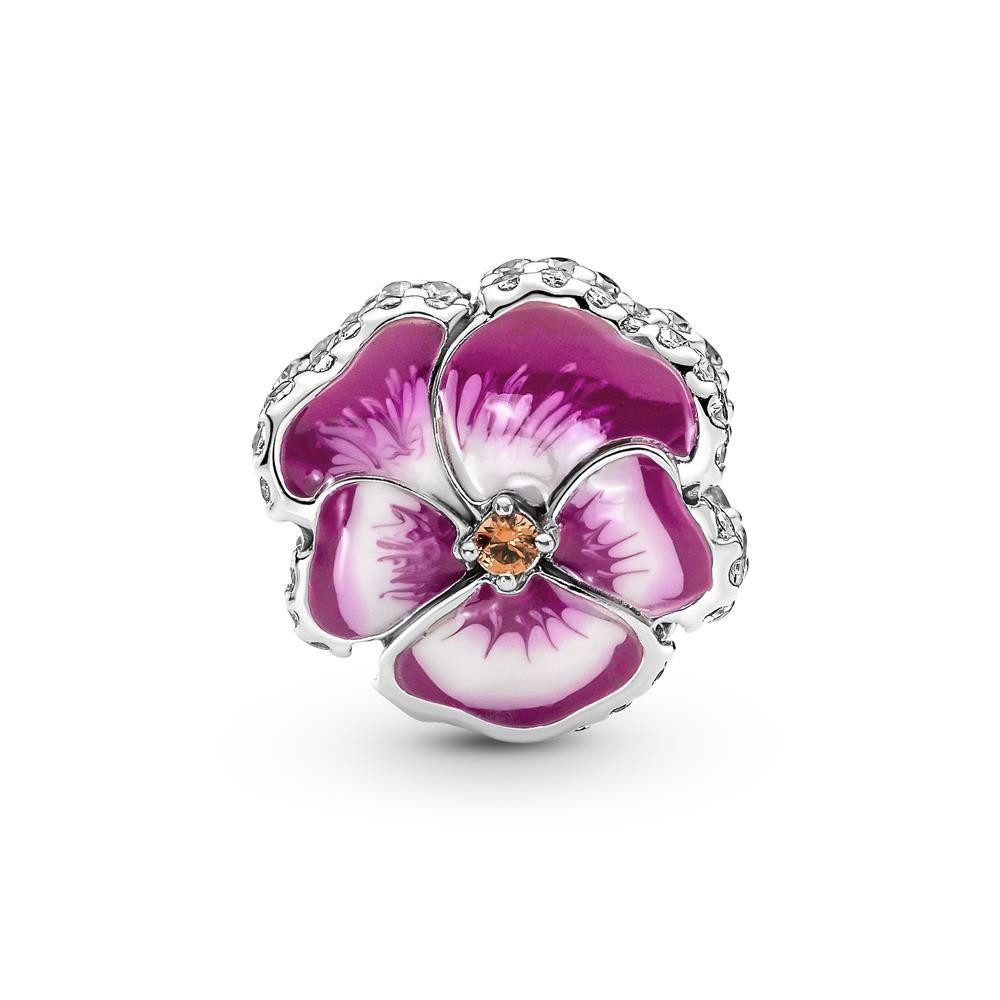 Pandora Charm-Einhänger PANDORA MOMENTS Charm "Pinkes Garten-Stiefmütterchen Blume" Silber