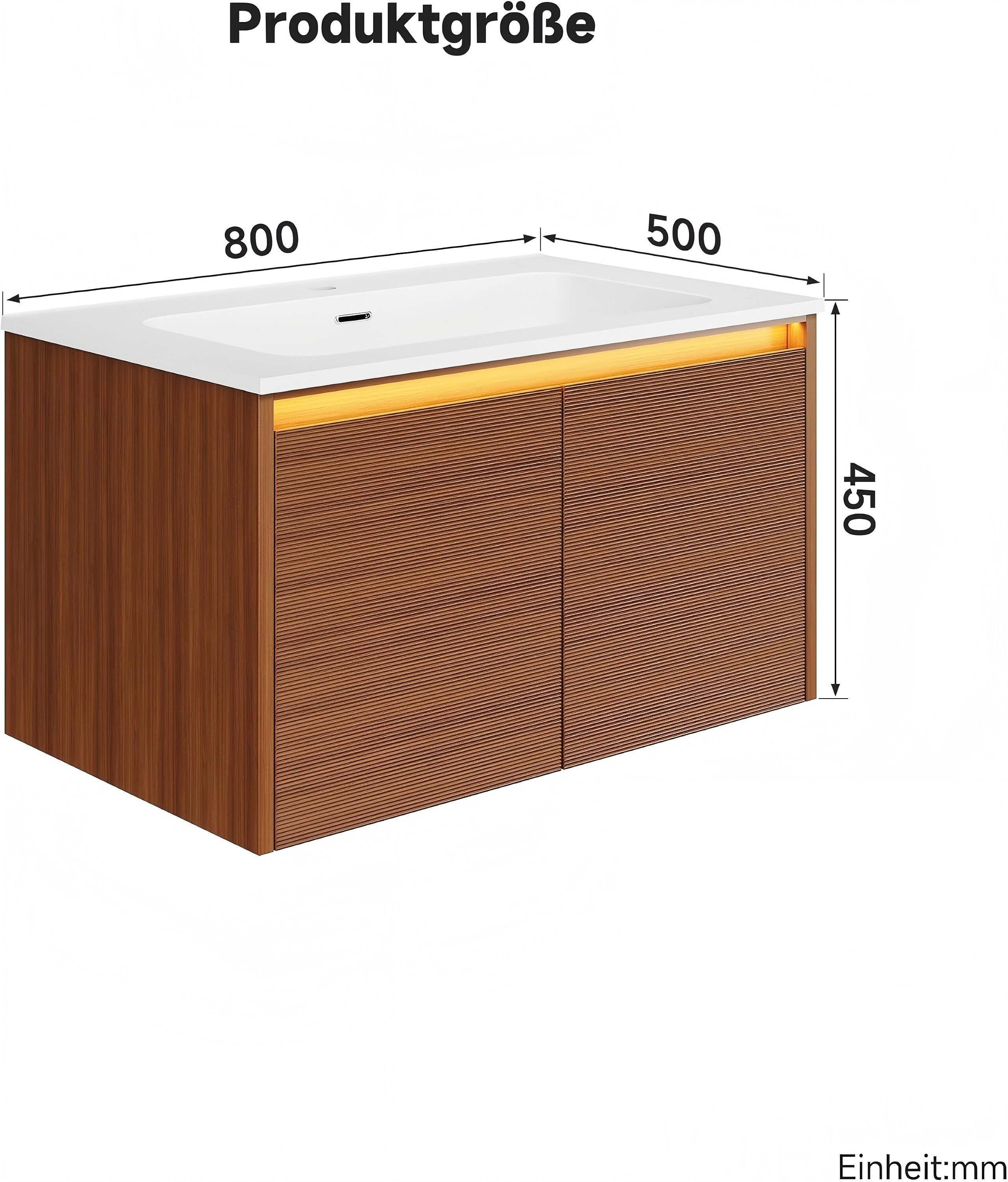 SONNI Waschbeckenschrank Waschbeckenunterschrank mit Sensorleuchte & Waschbecken Holzfarbe mit Gittertür, Breite 89/79cm, mit Sensorleuchte, Naturholz-Optik – Bild 3 von 5