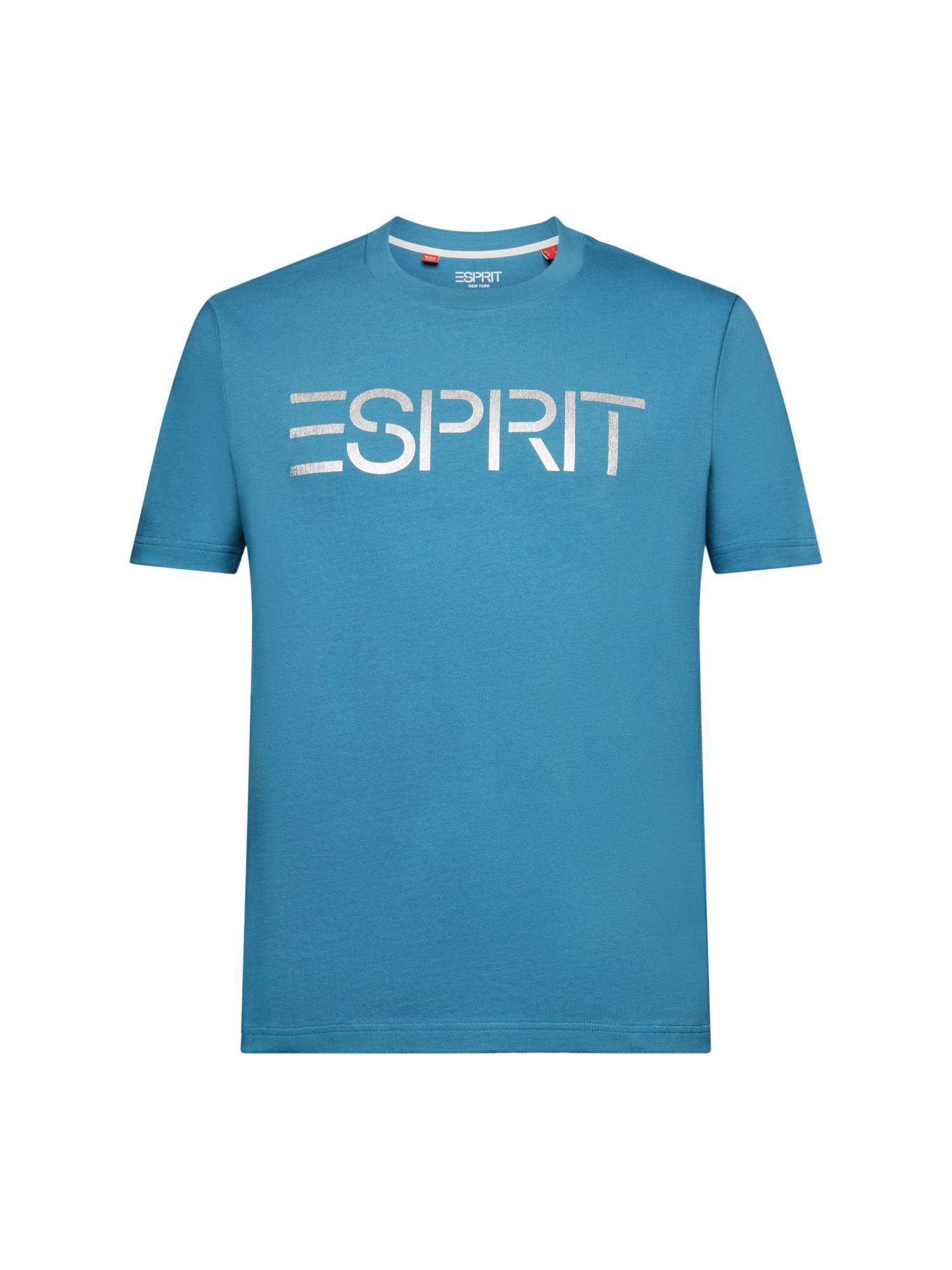 DARK Logoprint Esprit T-Shirt mit TURQUOISE T-Shirt (1-tlg)