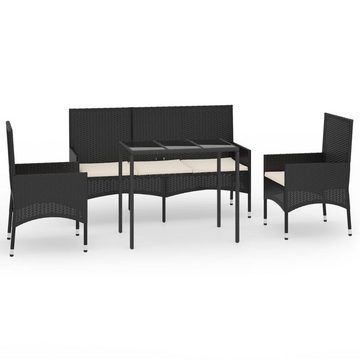 vidaXL Gartenlounge-Set 4-tlg. Garten-Lounge-Set mit Kissen Schwarz Poly Rattan, (4-tlg)