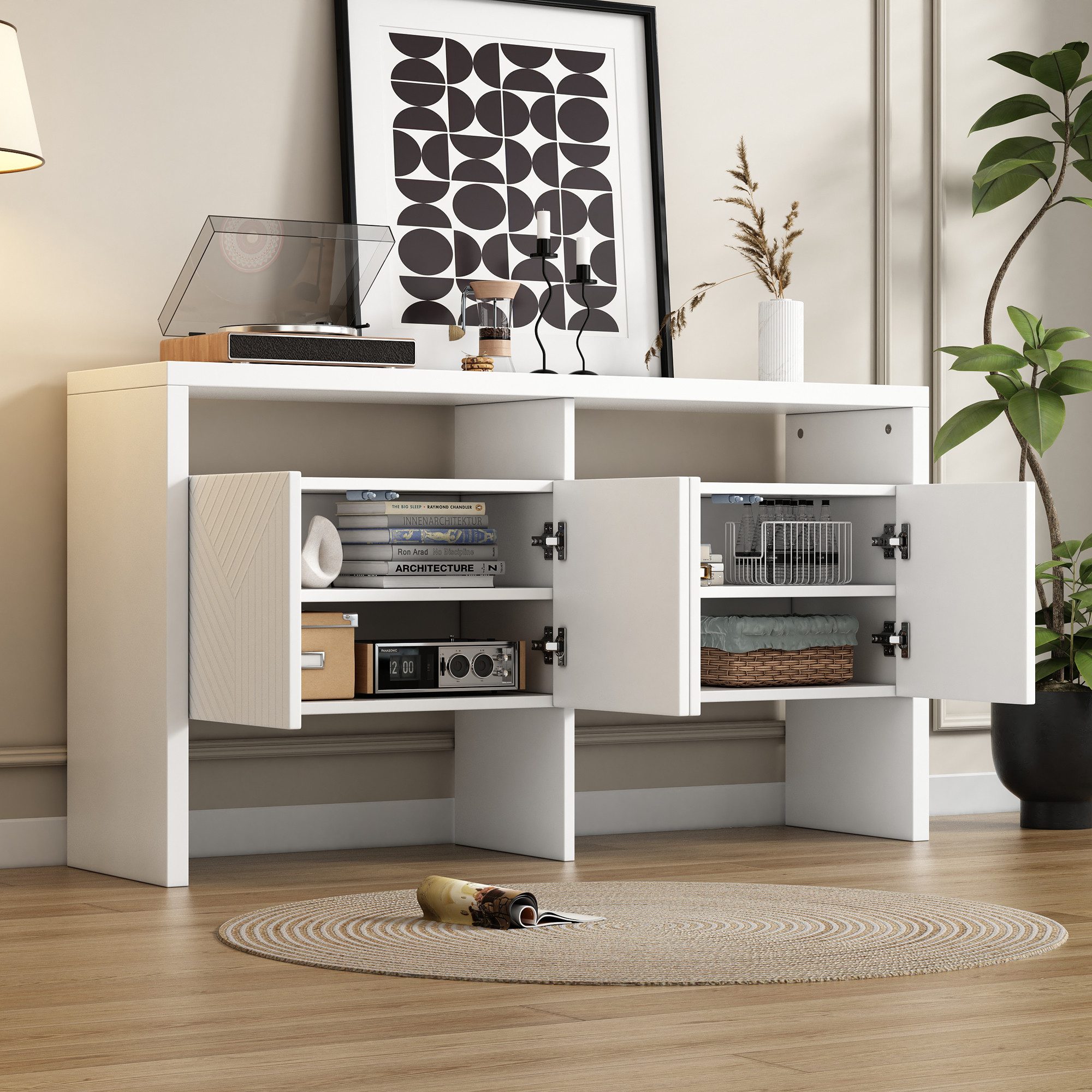 MODFU Sideboard Flurschrank mit 2 offenen Fächern (Sideboard/Flurschrank mi günstig online kaufen
