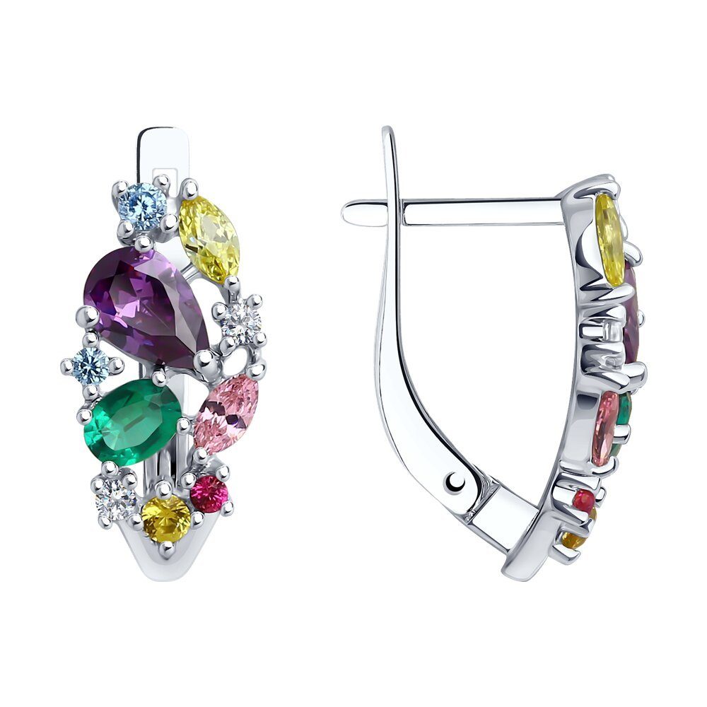 Secretforyou Creolen-Set Ohrringe Kreolen Steinmix Smaragd Korund Zirkonia Echtschmuck, Silber