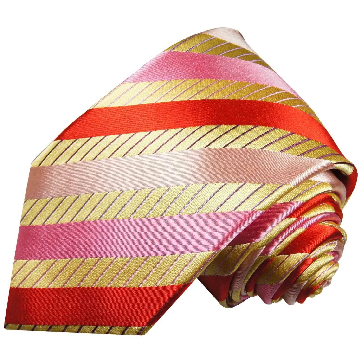 Paul Malone Krawatte Designer Seidenkrawatte Herren Schlips modern gestreift 100% Seide Breit (8cm), gold rot pink 620