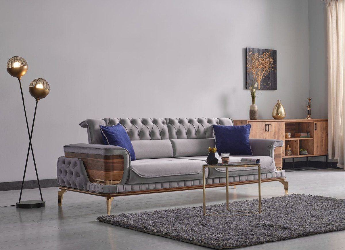 H. Sofa Wohnzimmer Möbel Luxus mit x Wohnzimmer cm Grau - Luxus 92 Schlafsofa x Padrino 232 Casa / 2 Kissen / Braun Gold 85 Schlafsofa -