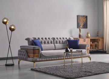 Casa Padrino Schlafsofa Luxus Schlafsofa Grau / Braun / Gold 232 x 92 x H. 85 cm - Wohnzimmer Sofa mit 2 Kissen - Luxus Wohnzimmer Möbel