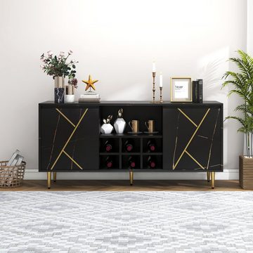 HAUSS SPLOE Sideboard Schubladenkommode, Sideboard Highboard Kommode (Eleganter 148x40x70 cm, Großer 200x35x60 cm), modernem Schwarz-Gold-Design