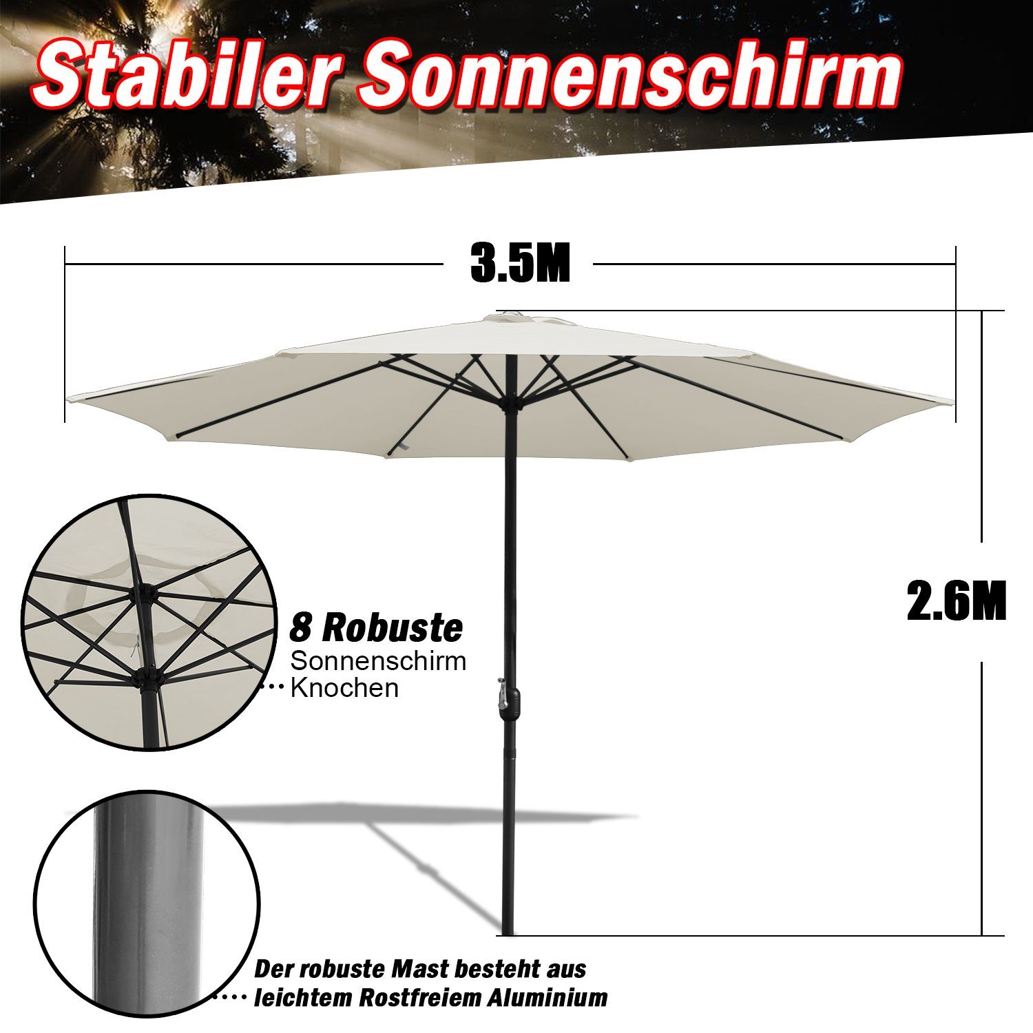 Clanmacy Sonnenschirm Ø 350 cm Strand günstig online kaufen