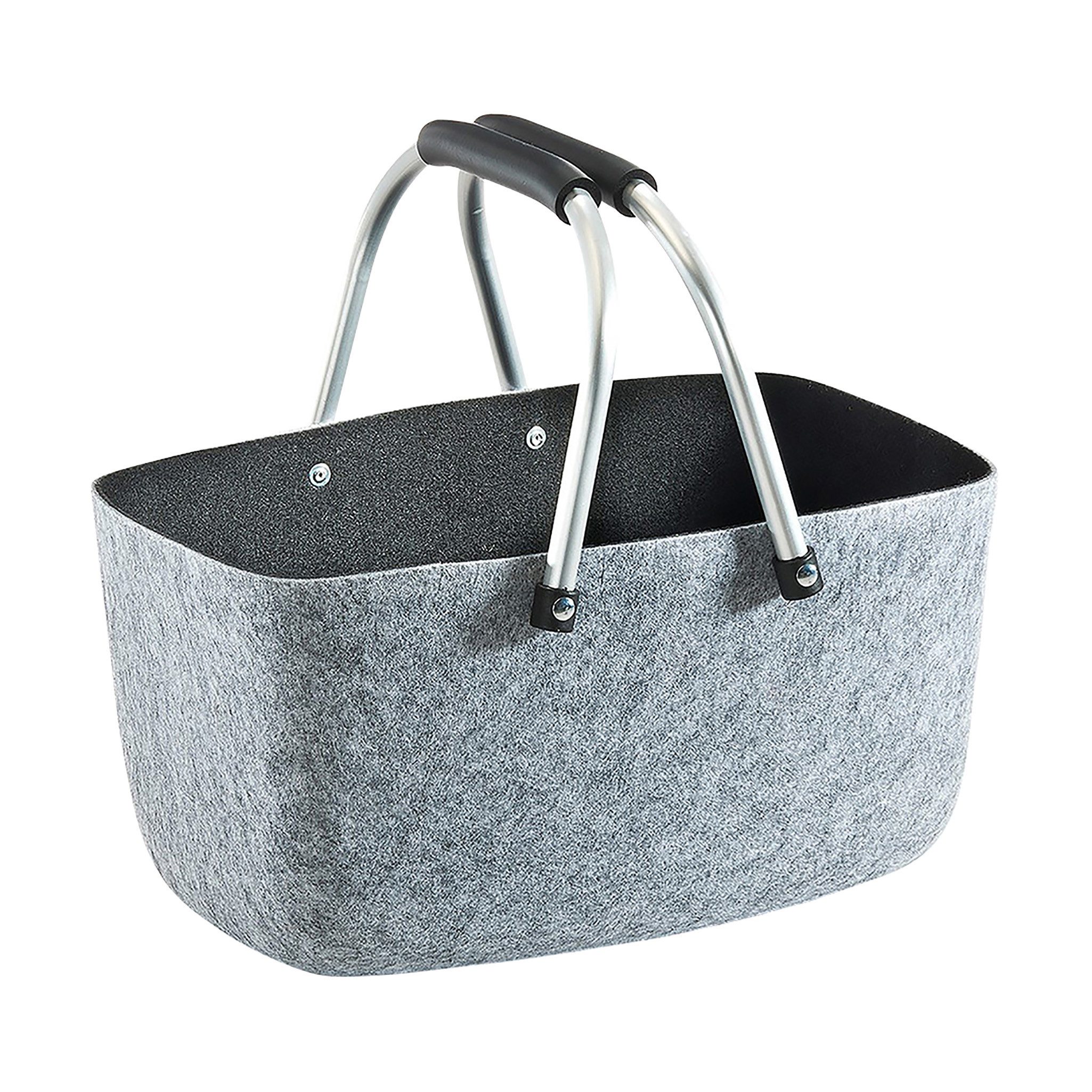 Kobolo Einkaufskorb Filzkorb grau/schwarz mit klappbaren Aluhenkeln, 11 l günstig online kaufen