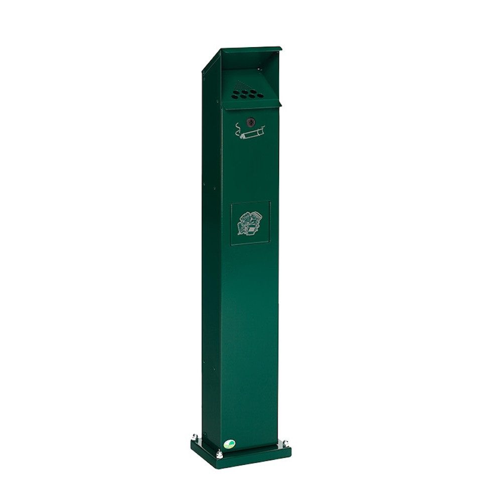 PROREGAL® Aschenbecher Kombiascher Standsäule für Außenbereich 115x18x15cm Grün