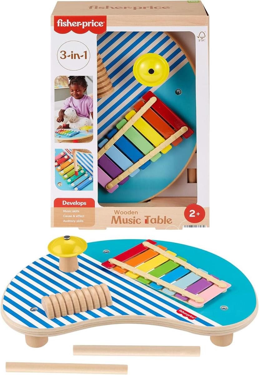 Fisher-Price® Lernspielzeug Fisher-Price Holz Musiktisch Percussion-Instrumenten 3 Teile 2+ HXT91