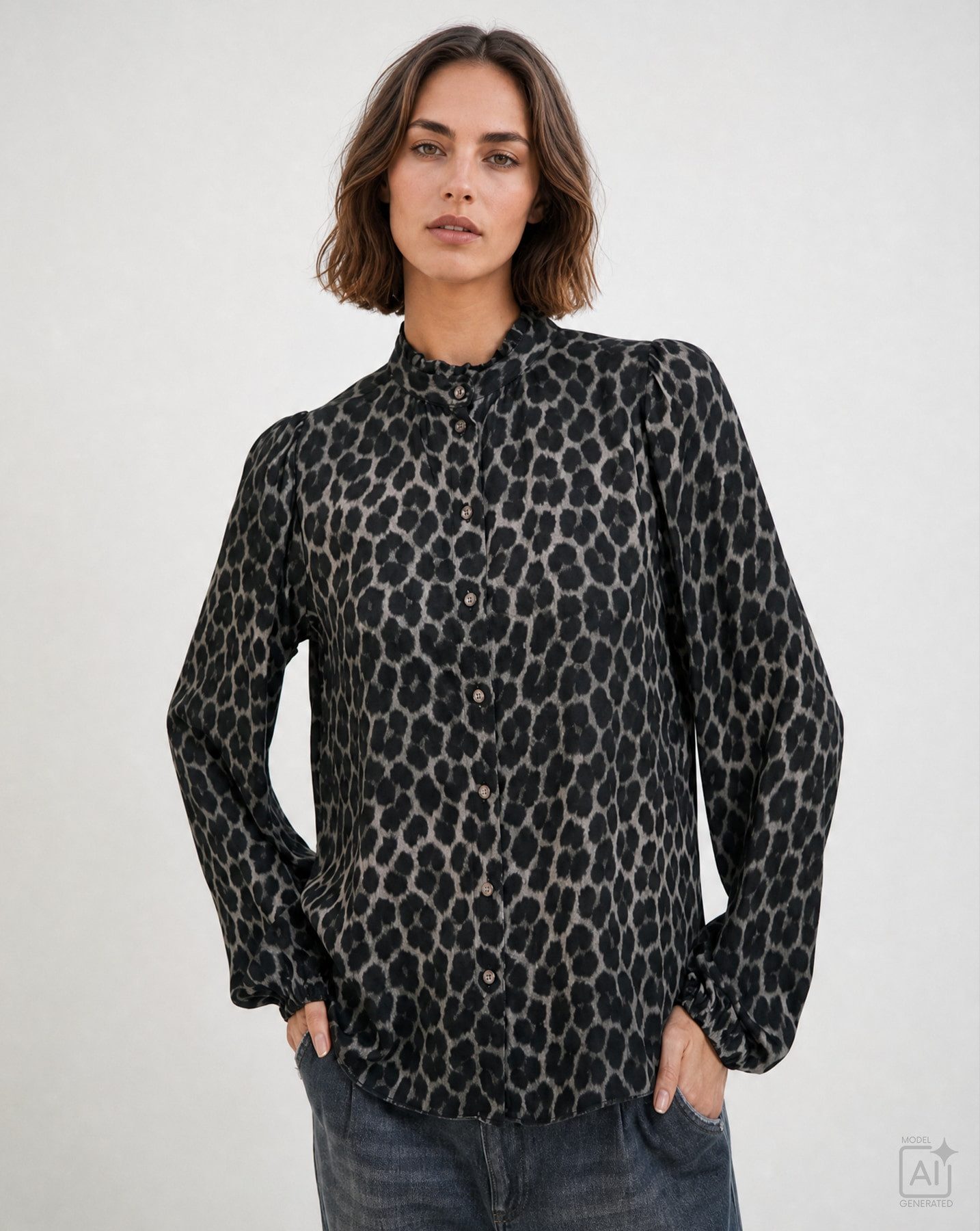 Smith & Soul Langarmbluse mit kurzem Stehkragen, Allover-Print