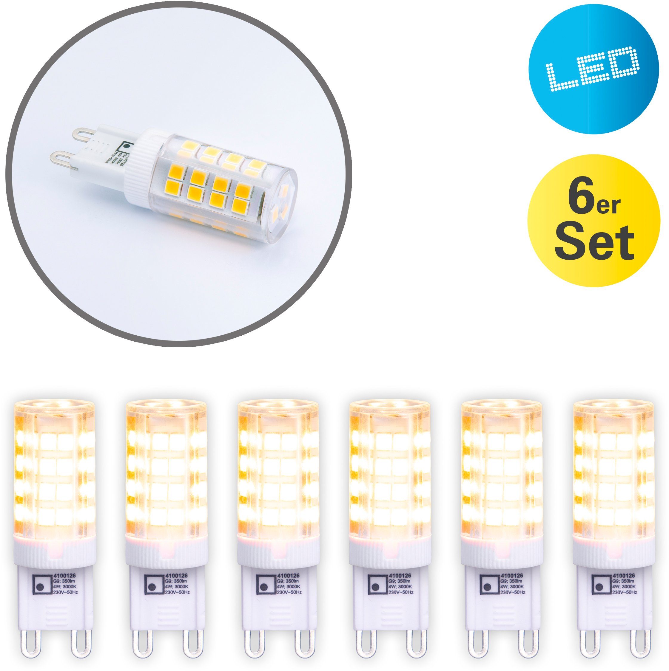 näve LED-Leuchtmittel Denny, G9, 6 St., Warmweiß, 6er-Set, Leuchtmittel G9/3,5W, Effizienzklasse F, Keramik/Kunststoff