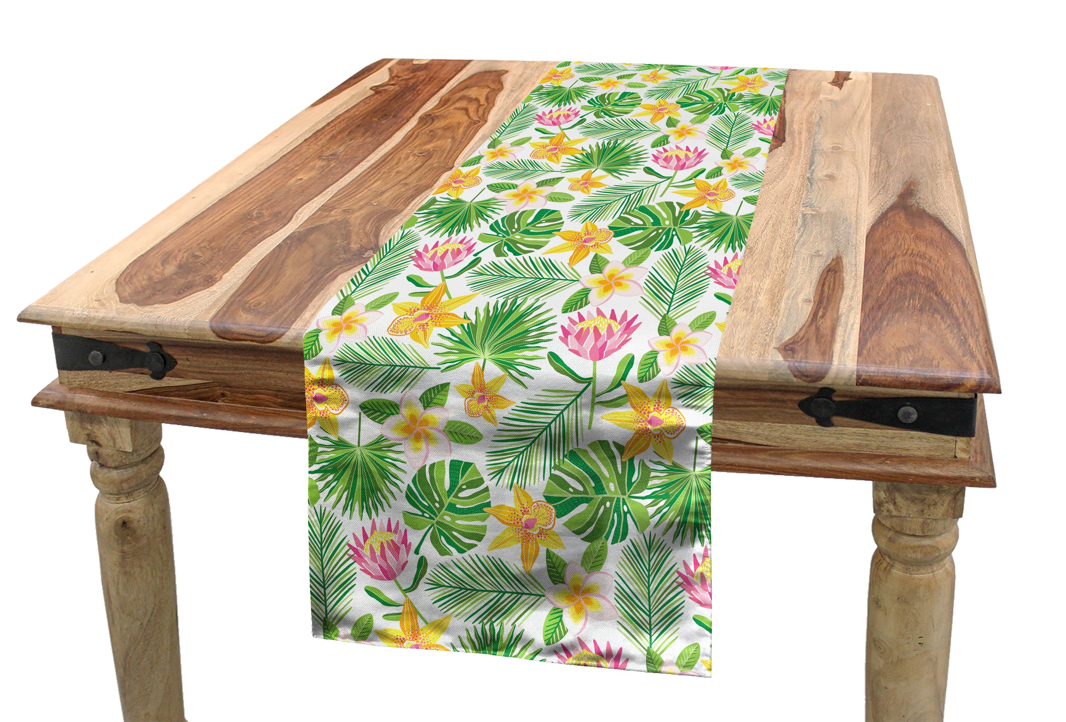 Abakuhaus Tischläufer Esszimmer Küche Rechteckiger Dekorativer Tischläufer, Hawaii Bunte Laub-Muster