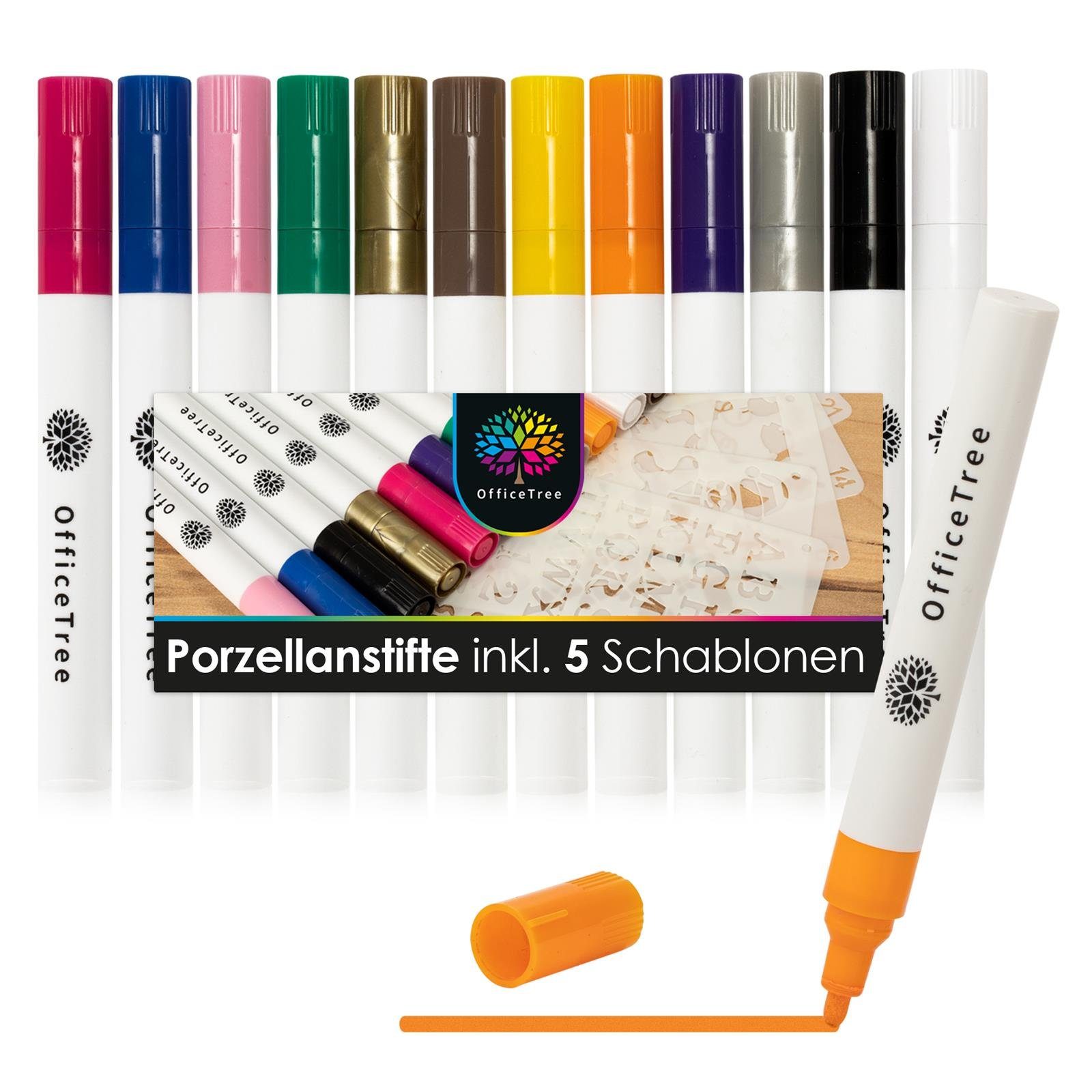 OfficeTree Malkreide Porzellan Stifte 12 Stück, (12er Set), Porzellan und Glas Stifte Set auf Wasserbasis