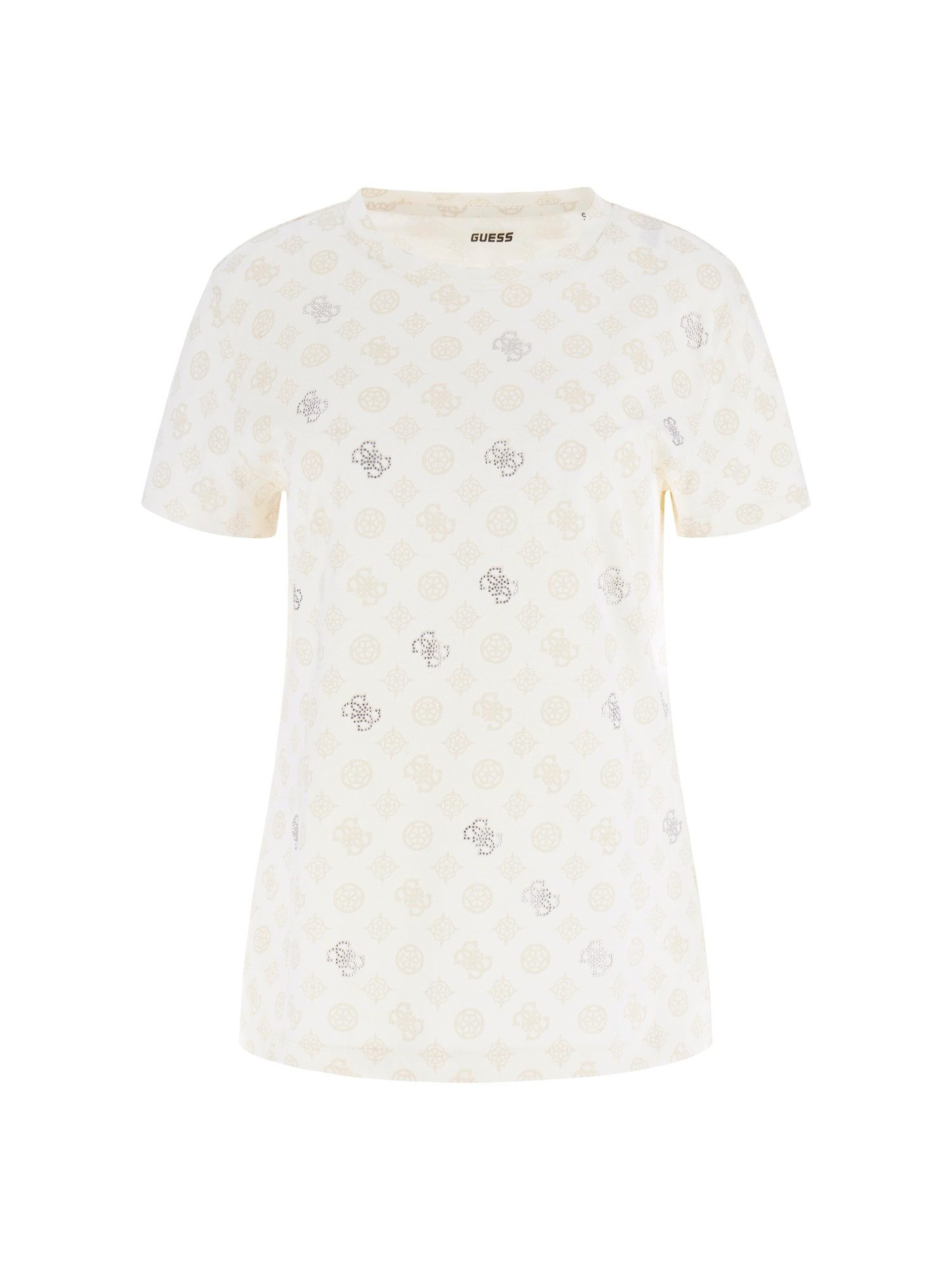 Guess T-Shirt – T-Shirt mit All-Over-Logo, Strasssteindetails - Rundhalsaus günstig online kaufen