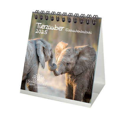 Seelenzauber Tischkalender Tierzauber Elefantenbabies Kalender für 2025 Format 10cm x 10cm