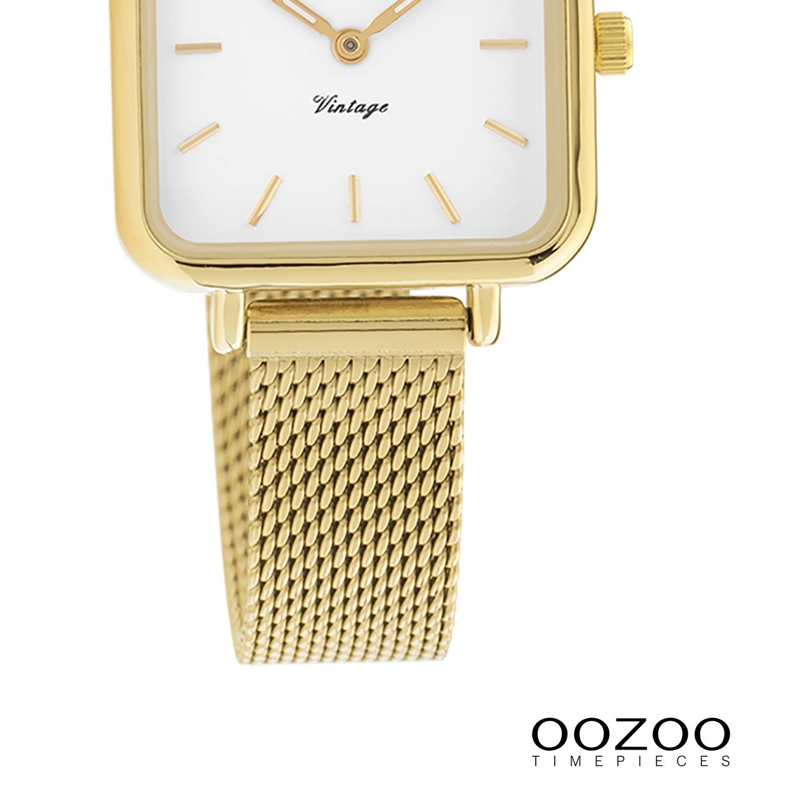 OOZOO Quarzuhr Oozoo Damen klein rechteckig, Mesharmband, (26x26mm) Casual-Style Metall, Damenuhr Series, Vintage Armbanduhr