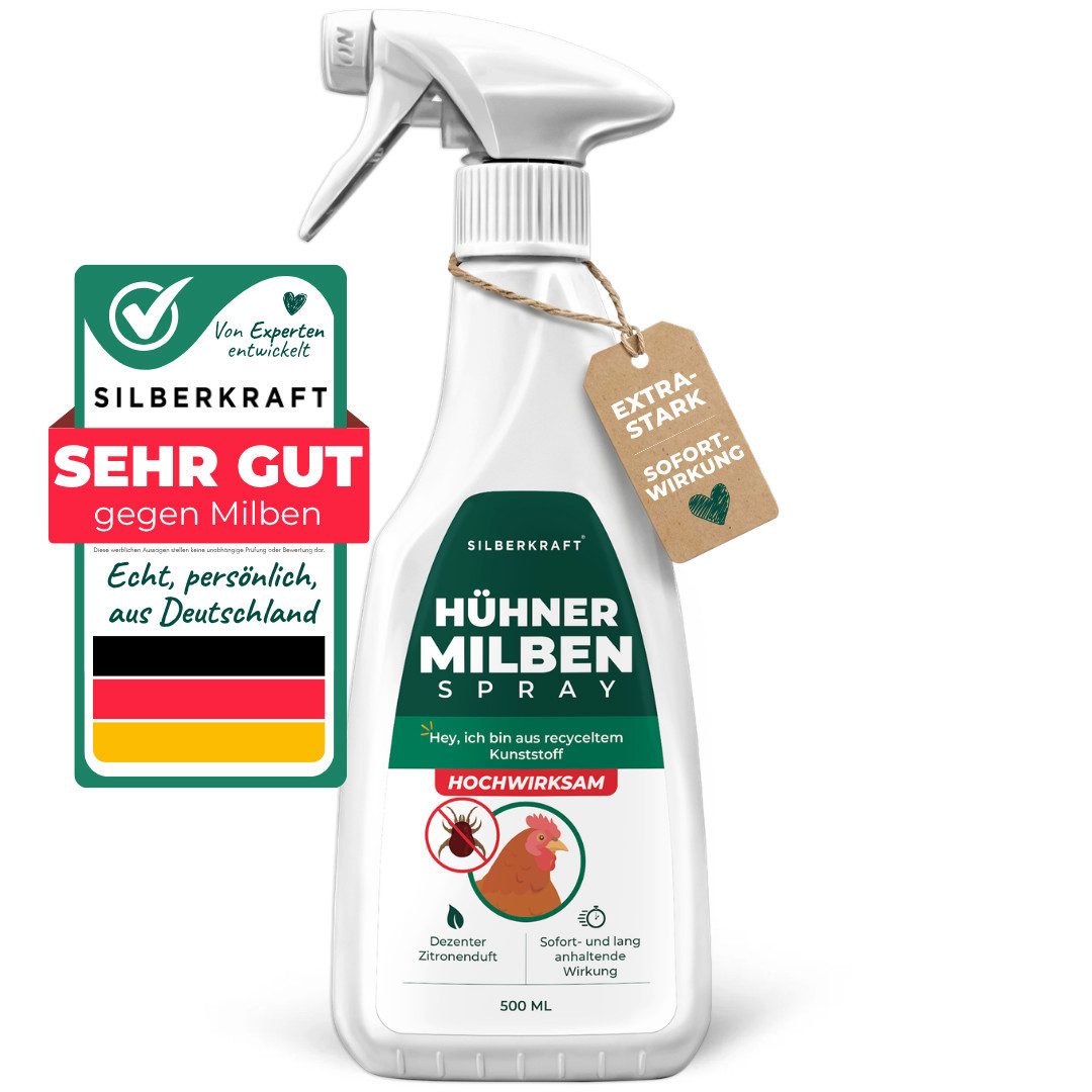 Silberkraft Insektenspray Silberkraft Milbenspray Hühner, Effektiver Schutz vor Milbenbefall, 500 ml, Anti Milben Spray, wirkt auch gegen die rote Vogelmilbe, 1-St., Schützt Hühner vor einem Milbenbefall, Langzeitschutz gegen rote Vogelmilben, Einfache Anwendung