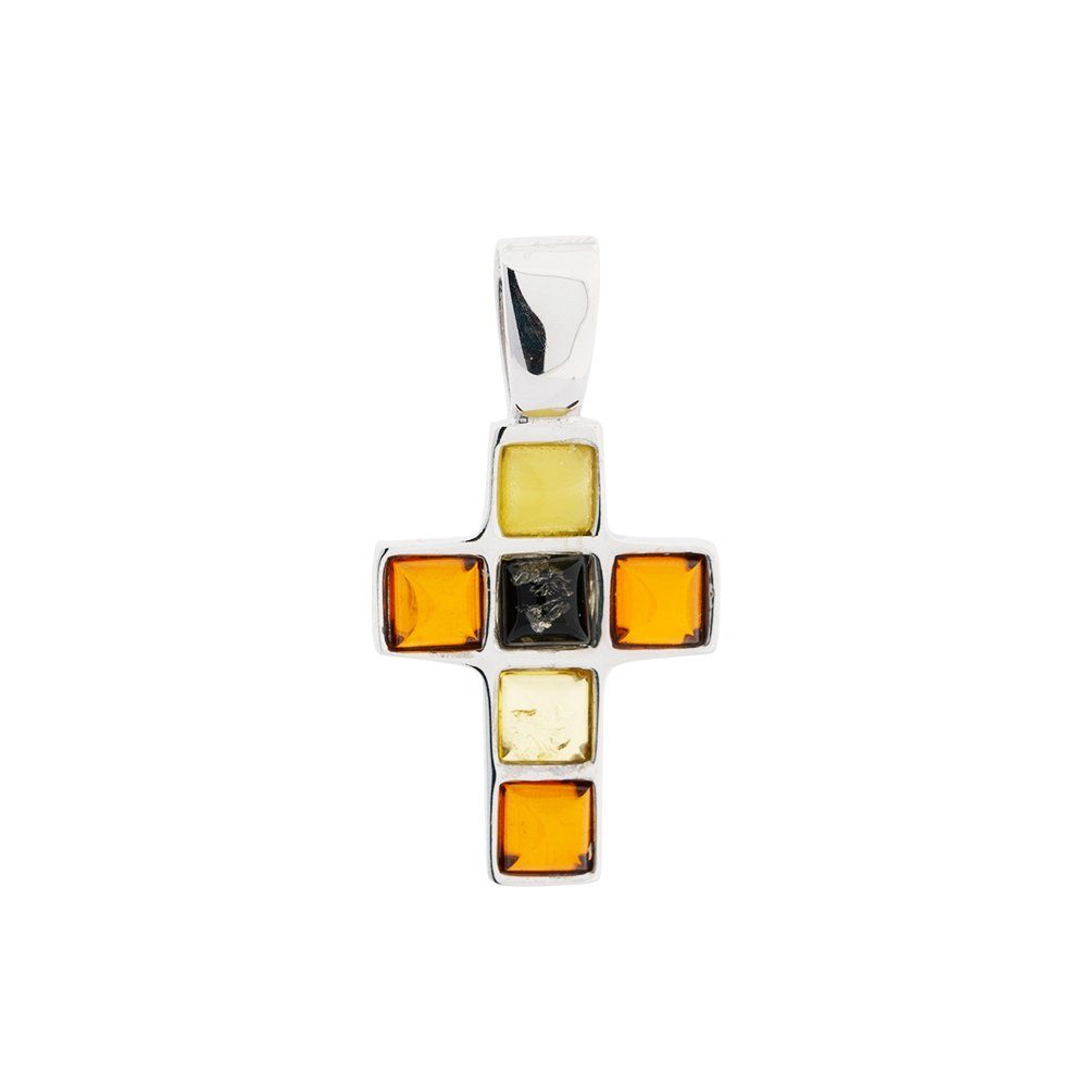 S&A Jewellery Design Kreuzanhänger Anhänger aus 925 Silber mit Bernstein (Set, 1-tlg), 925 Sterling Silber Silberschmuck für Damen