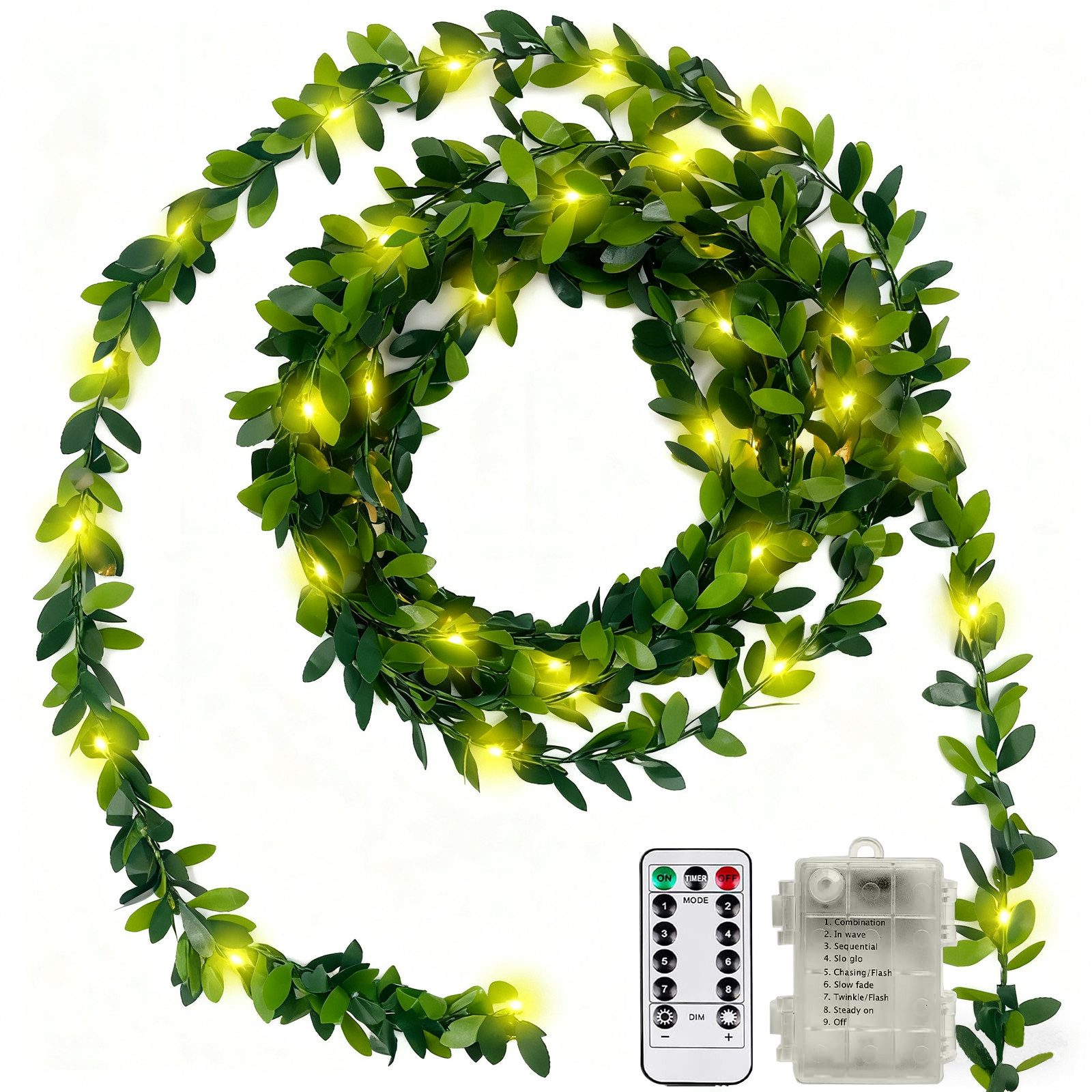 Kunstranke Efeu Künstlich Batteriebetriebene Lichterkette mit Ranken, Efeu, Coonoor, Girlande Hängend für Hochzeit, Garten, Weihnachten, Heimdekoration