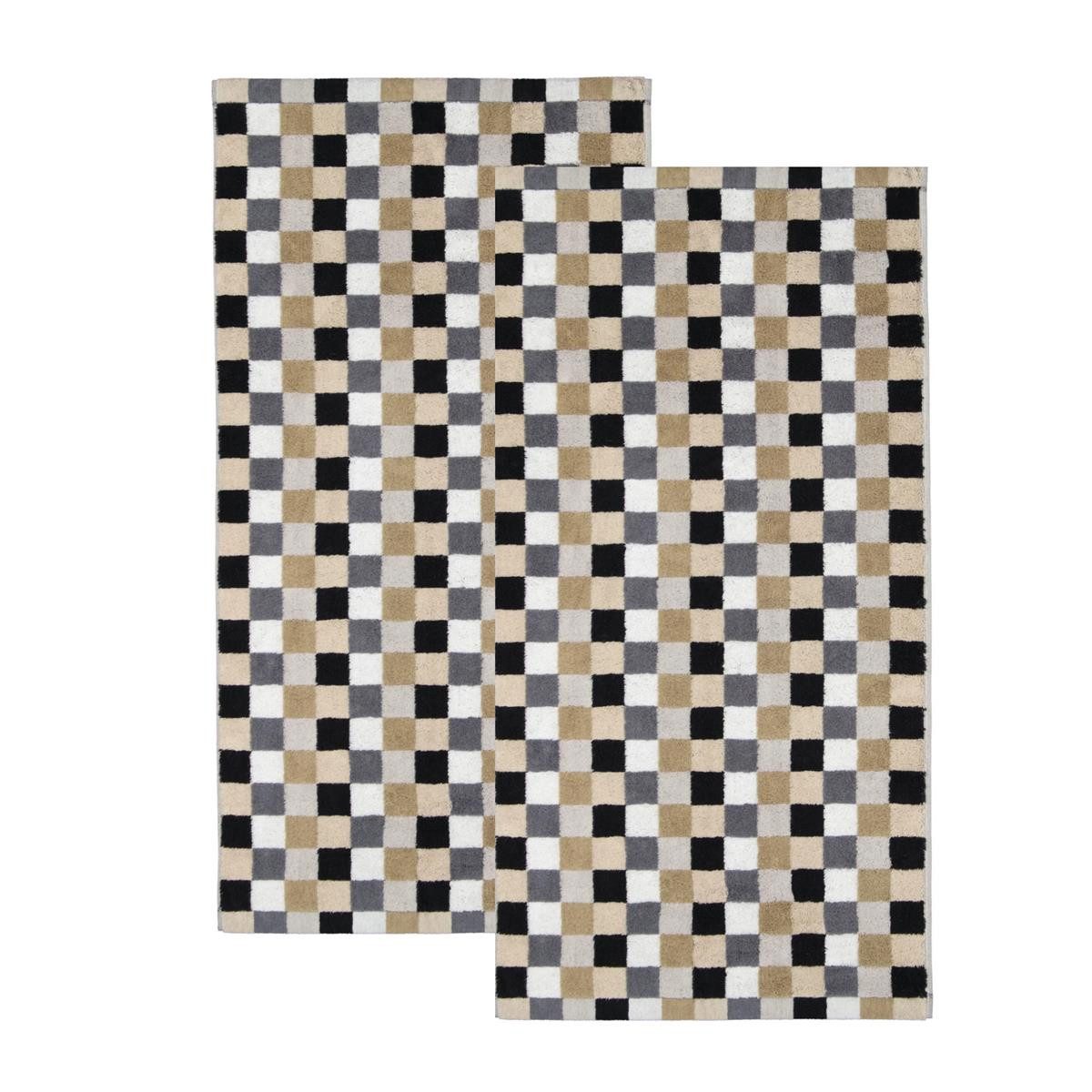 Cawö Handtuch 2 Stück Cawö Life Style Полотенца 7047-37 kariert kiesel 50x100, Walkfrottier (2-St), 100% Baumwolle