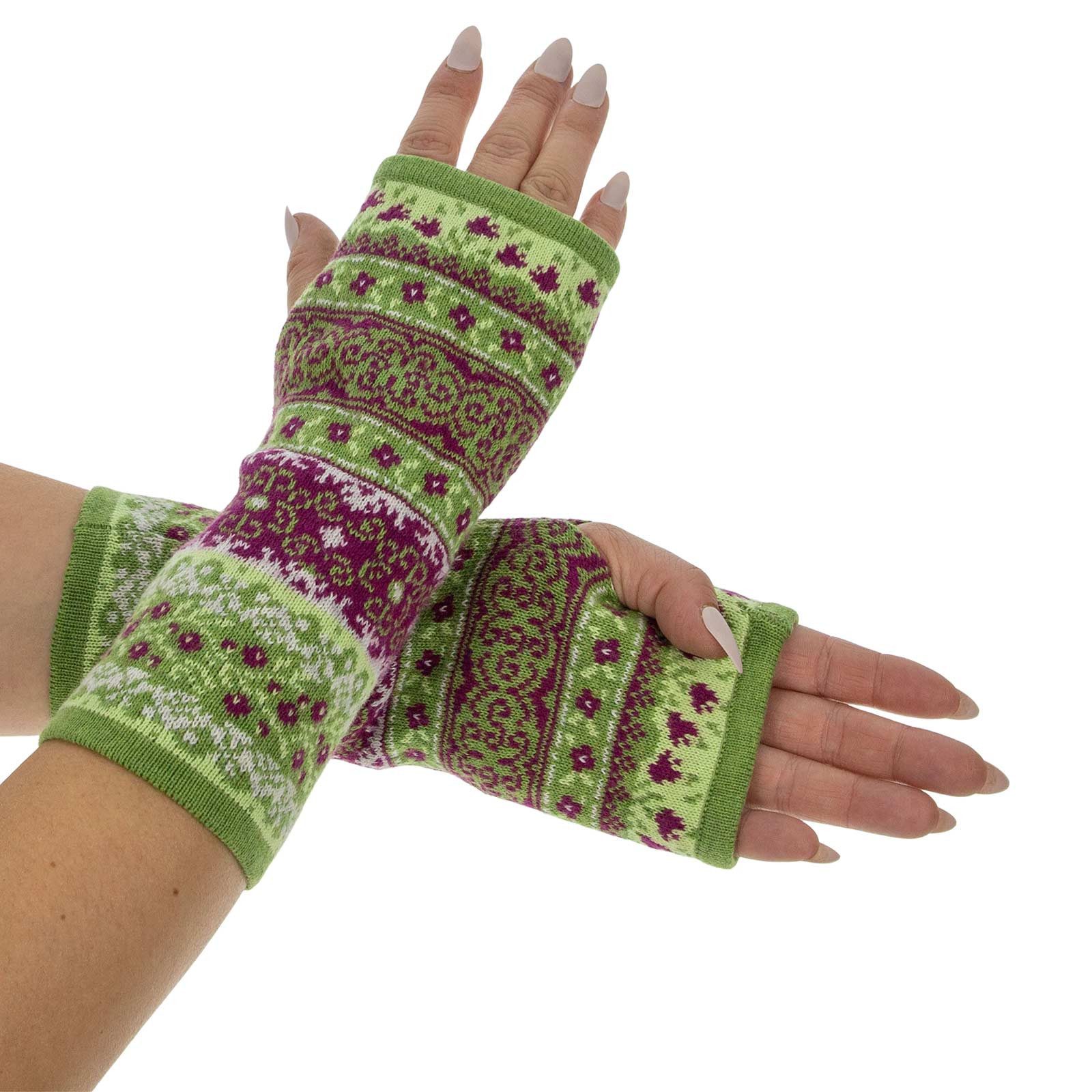 KUNST UND MAGIE Armstulpen Armstulpen Handwärmer Handschuhe Pulswärmer extrafeiner Jacquardstoff