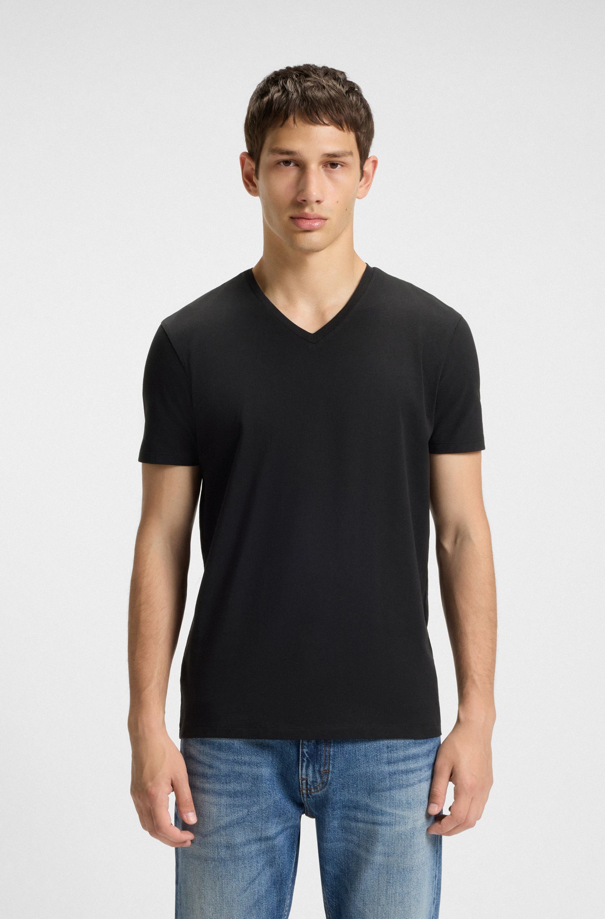 HUGO T-Shirt HUGO-V (Packung, 2er) V-Ausschnitt, Slim-Fit, HUGO Logo-Print
