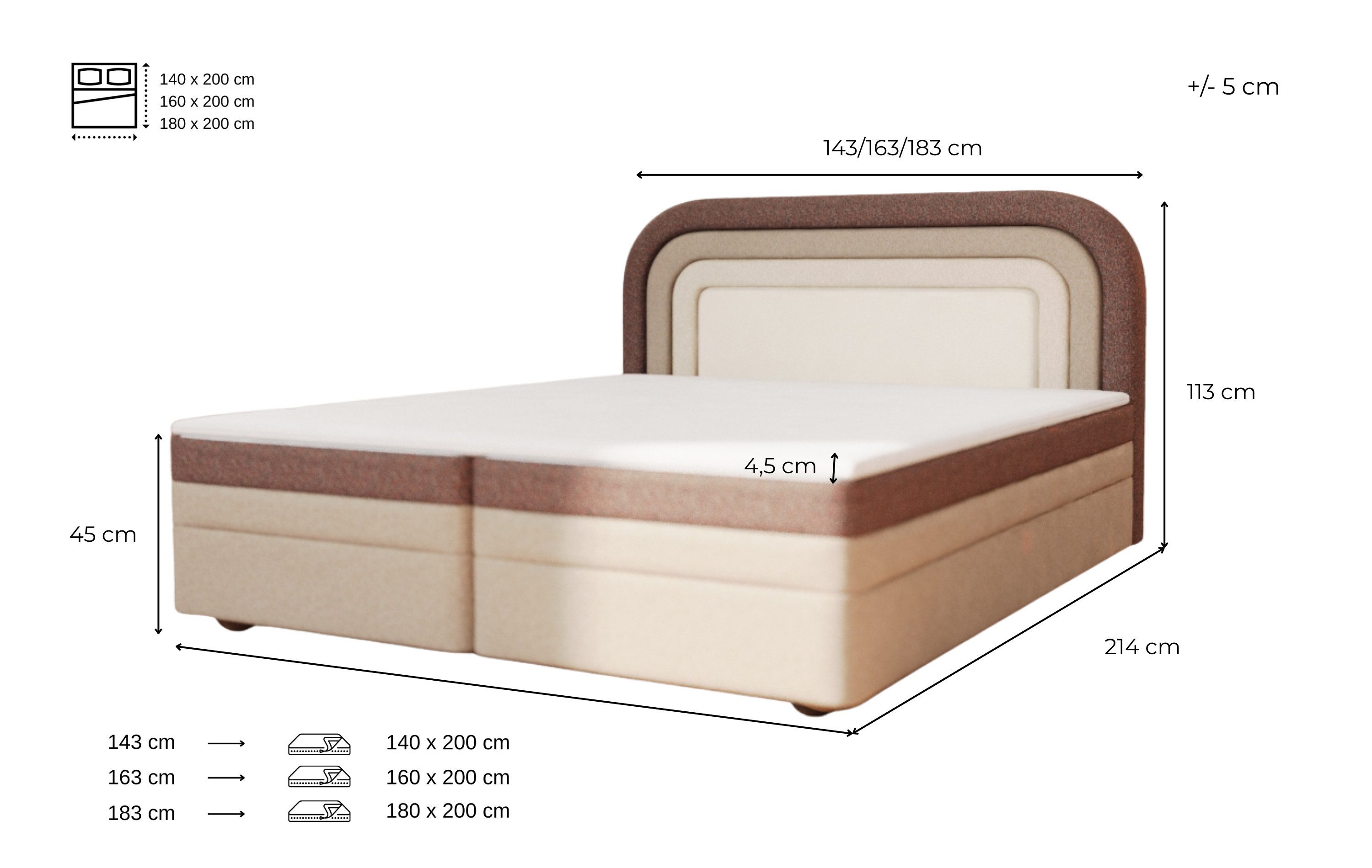 ROYAL24_MARKT Boxbett - Bett 10 NEST - Aragon - Stilvolles Kopfteil als eleganter Blickfang (Bett-Set, 1-St., Boxbett inkl. Bettkasten und PU-Schaum-Topper), Bettkasten, PU-Topper, bis 300 kg belastbar