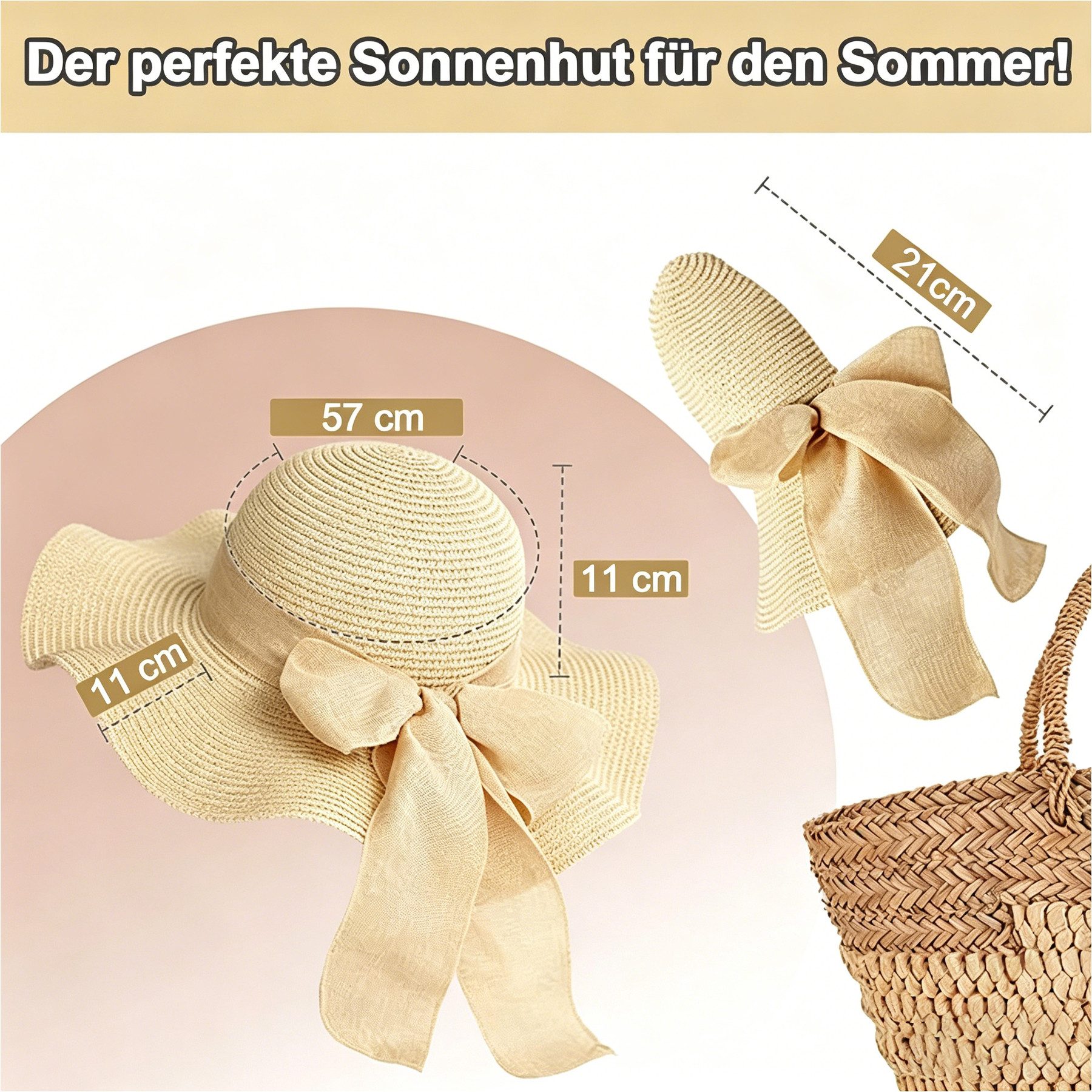Mutig Strohhut Damen Sonnenhut Strohhut, Faltbarer Strandhut Sommerhut mit Breiter (Krempe, Leicht Atmungsaktiv, Eleganter Sonnenhut für Frauen, Unisex Hut) für – Bild 4 von 5
